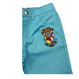Moschino – Einfarbige Hose mit elastischem Bund und blauem Logo für Neugeborene