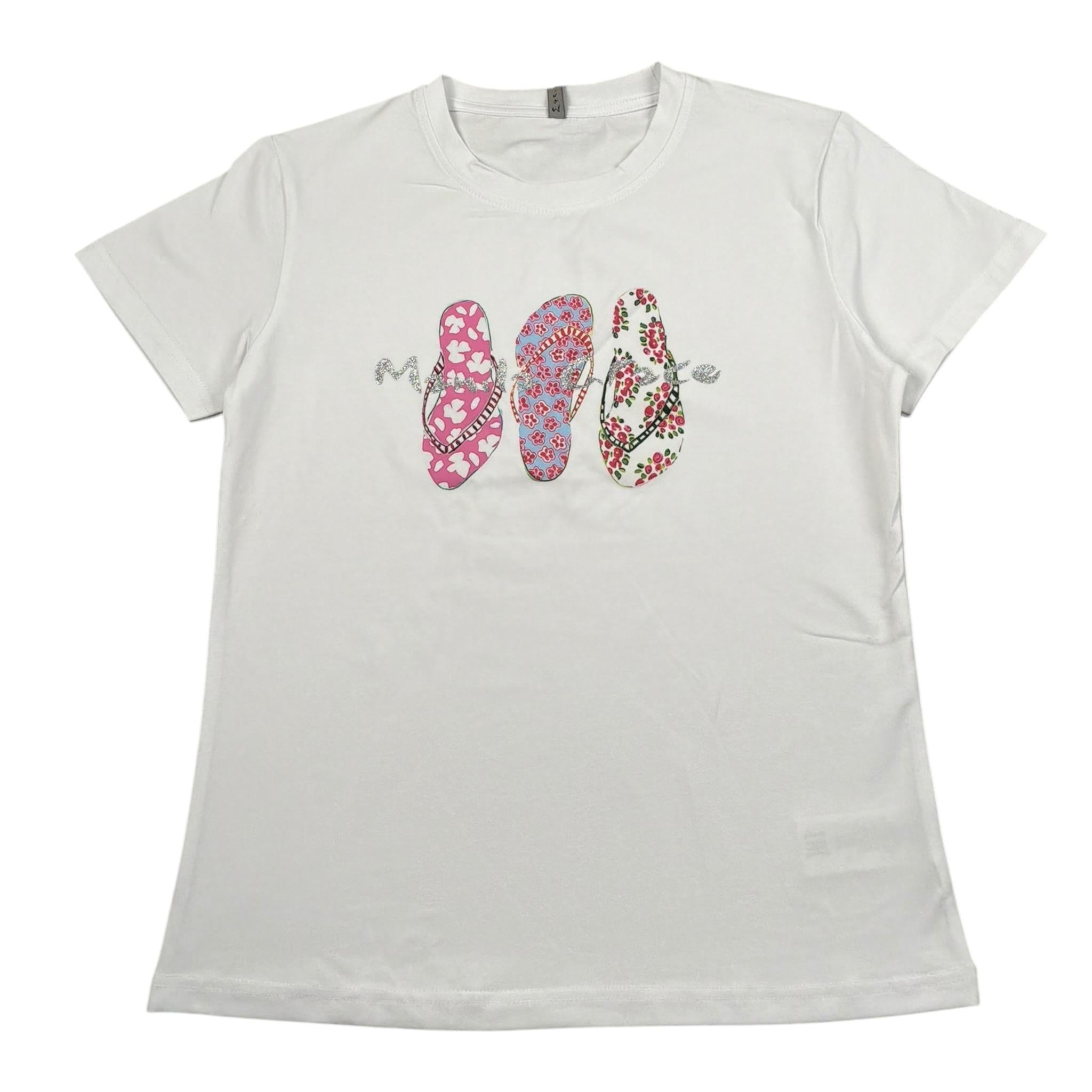 Manila Grace T-Shirt Girocollo Tinta Unita con Stampa per Bambina MG2661 BIANCO MANILA GRACE 