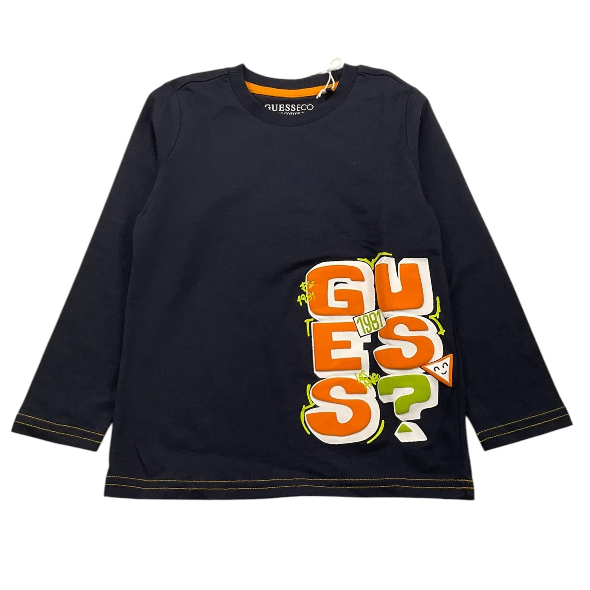 GUESS shirt girocollo tinta unita con stampa Blu per Bambino N3YI01K8HM0 BLU GUESS 