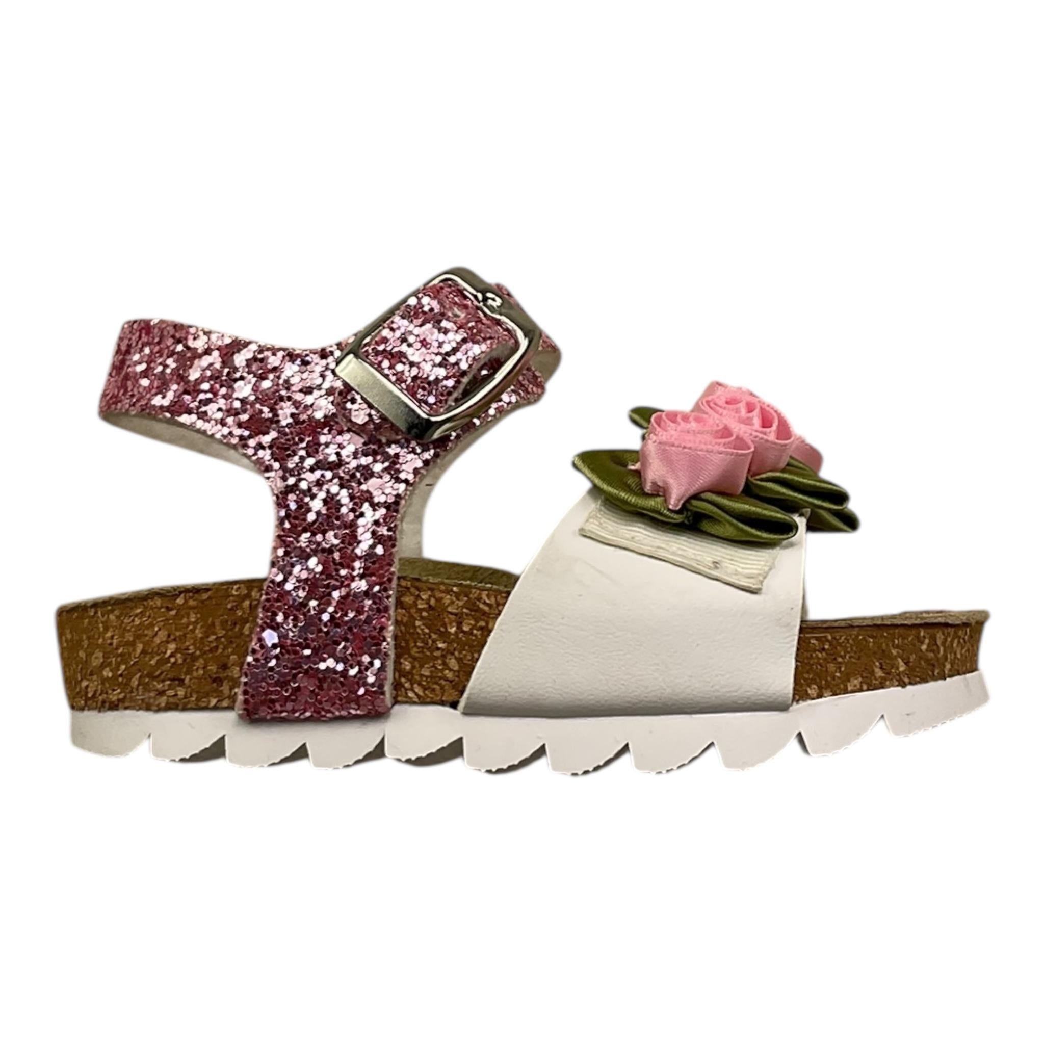 Monnalisa Sandalo Bicolore con Paillettes per Neonata 5723 BIANCO MONNALISA 