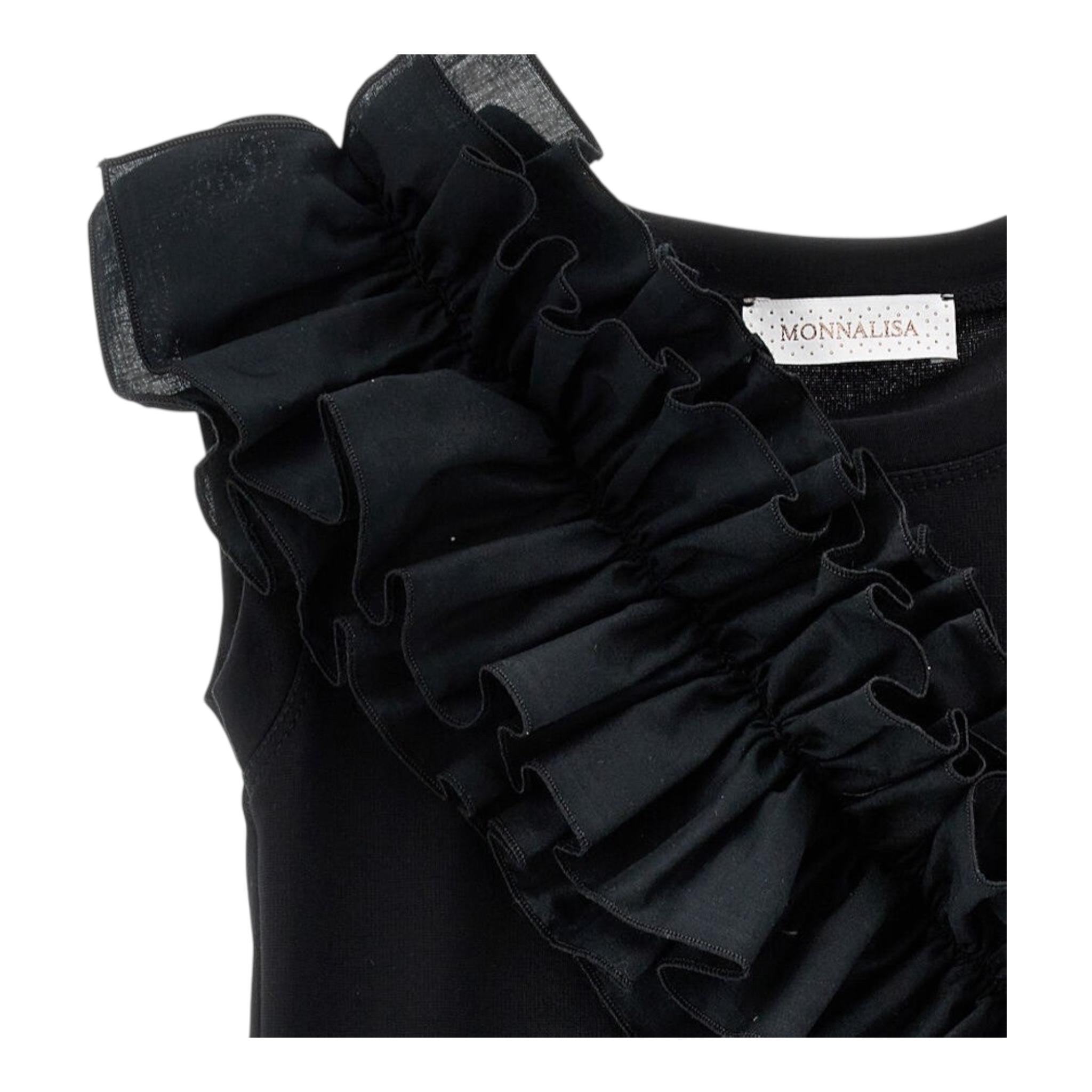 Monnalisa Abito Tinta Unita Giromanica con Balze per Bambina 17E905 NERO MONNALISA 