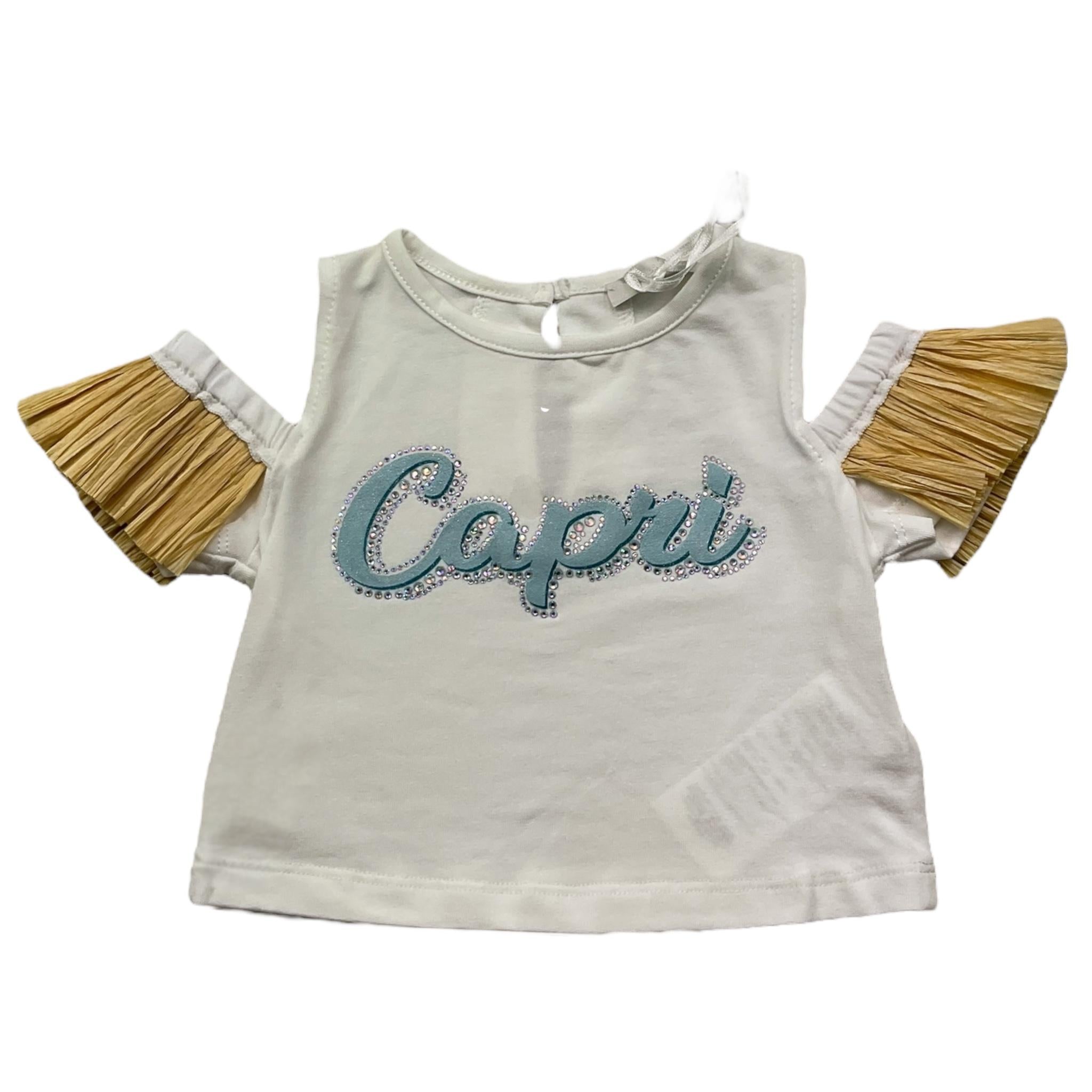 Miss Grant T-Shirt Girocollo Tinta Unita con Scollo Sulle Spalle E Maniche In Paglia per Bambina MG1328 BIANCO MISS GRANT 