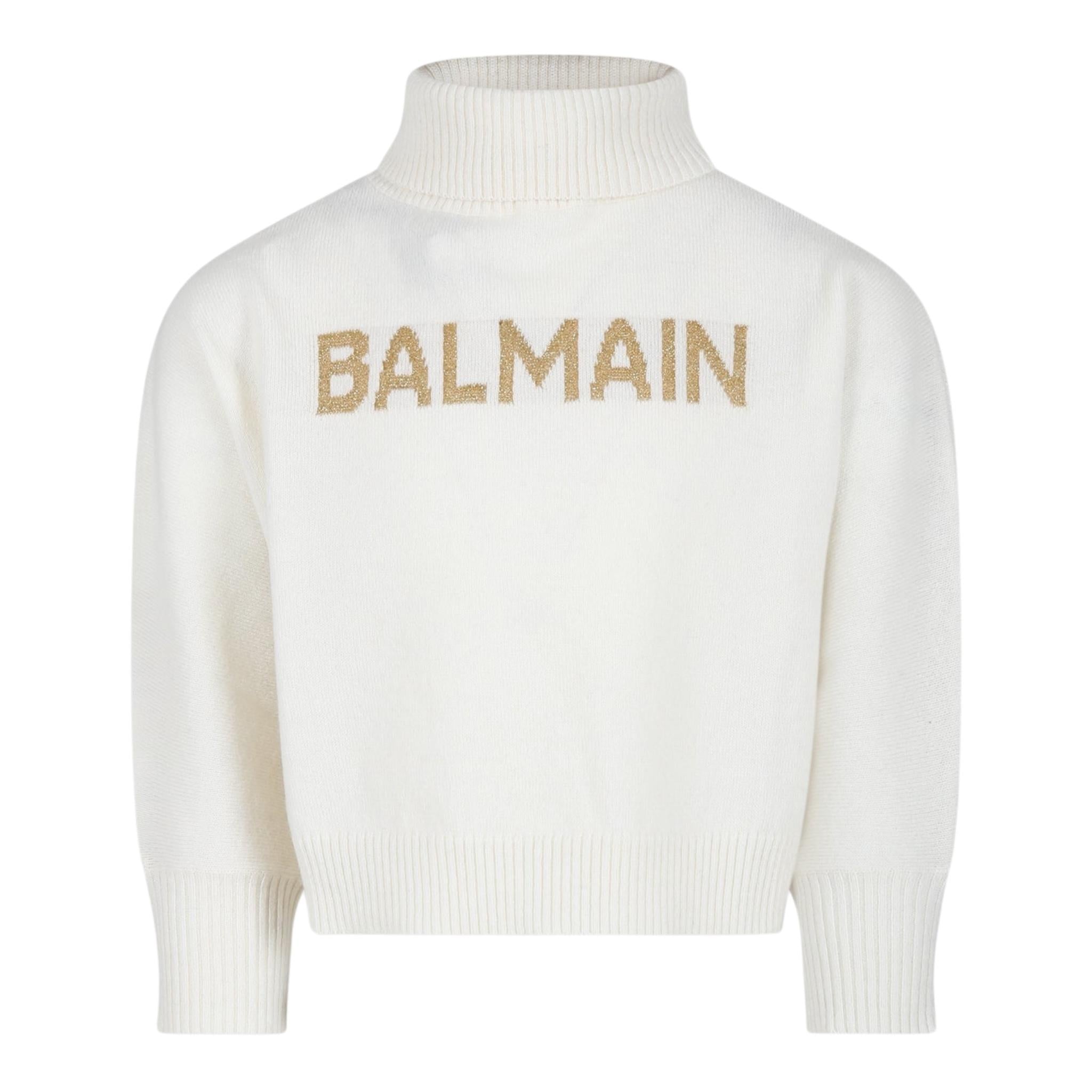 BALMAIN maglia collo alto tinta unita con stampa Panna per Bambina BV9B20 PANNA BALMAIN 
