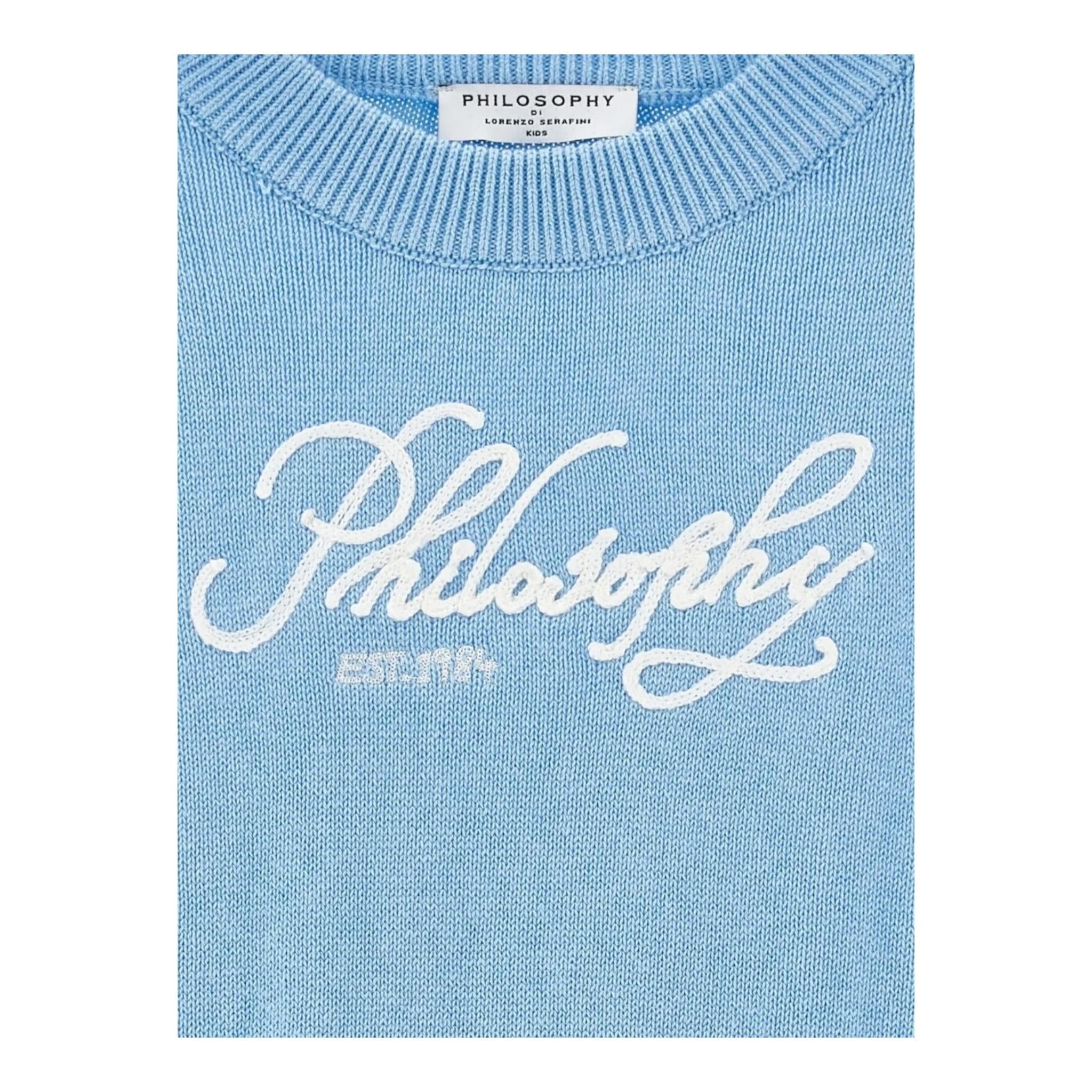 Philosophy Maglia Girocollo Tinta Unita con Logo per Bambina I9E308 AZZURRO PHILOSOPHY 