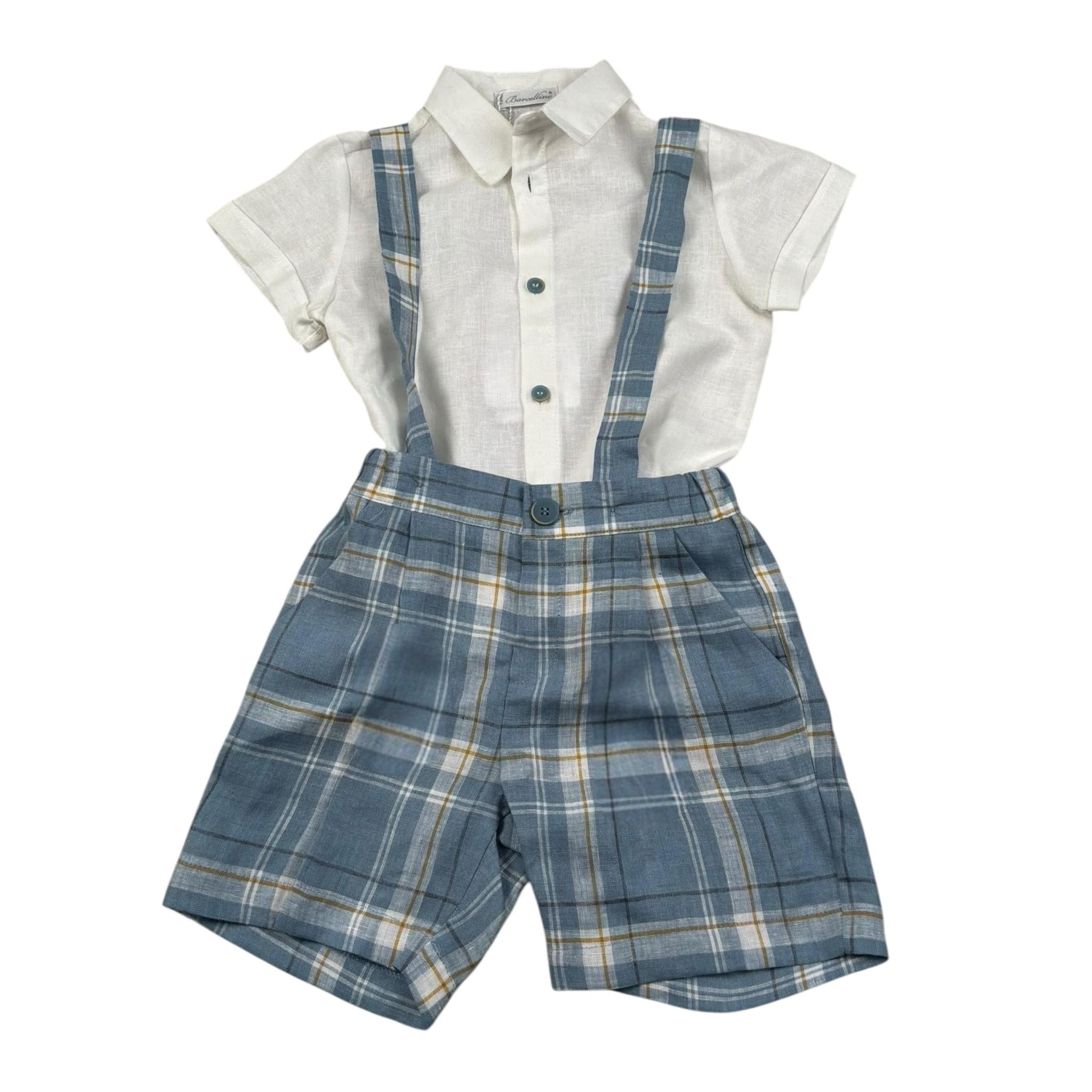 Barcellino Completo 2 Pezzi Camicia-Bermuda con Bretelle per Neonato 120612 BIANCO BARCELLINO 