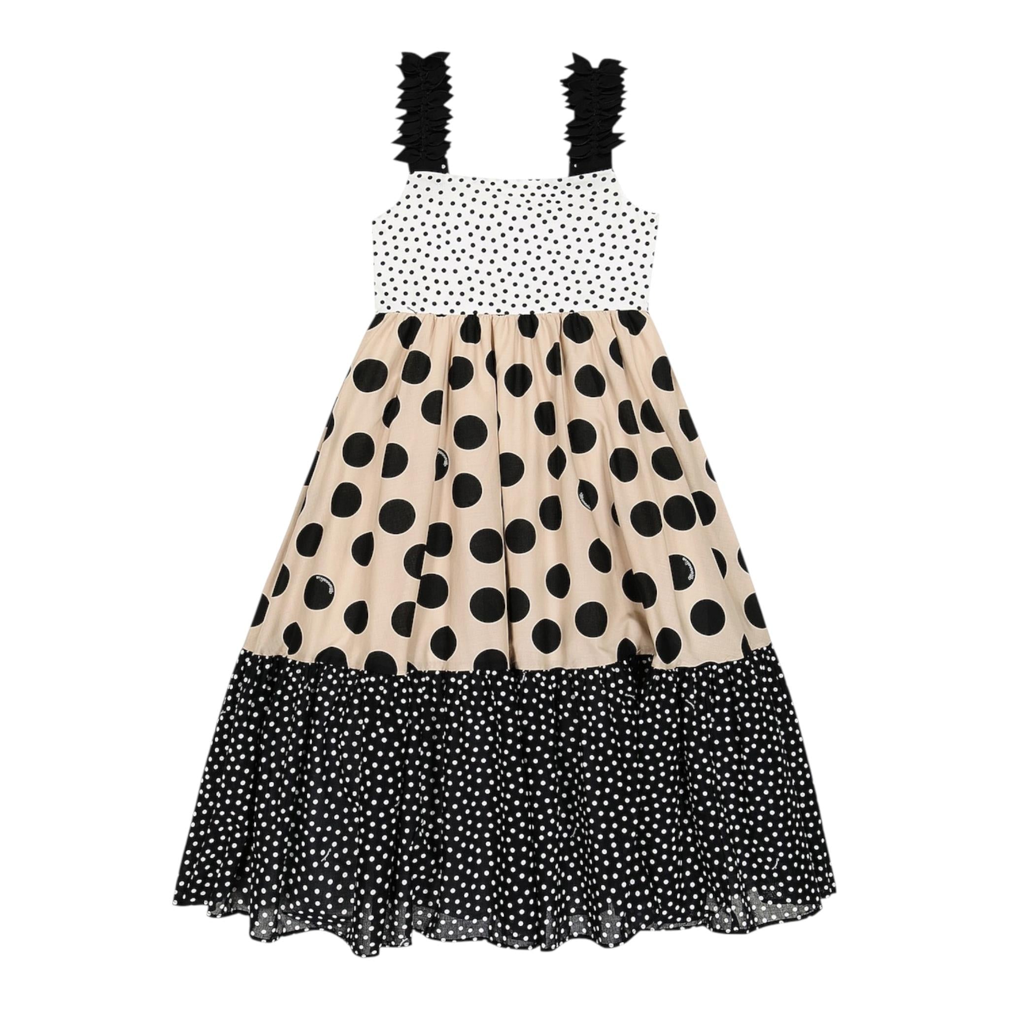 Monnalisa Abito Tinta Unita con Fantasia Pois per Bambina 11A911 NERO MONNALISA 