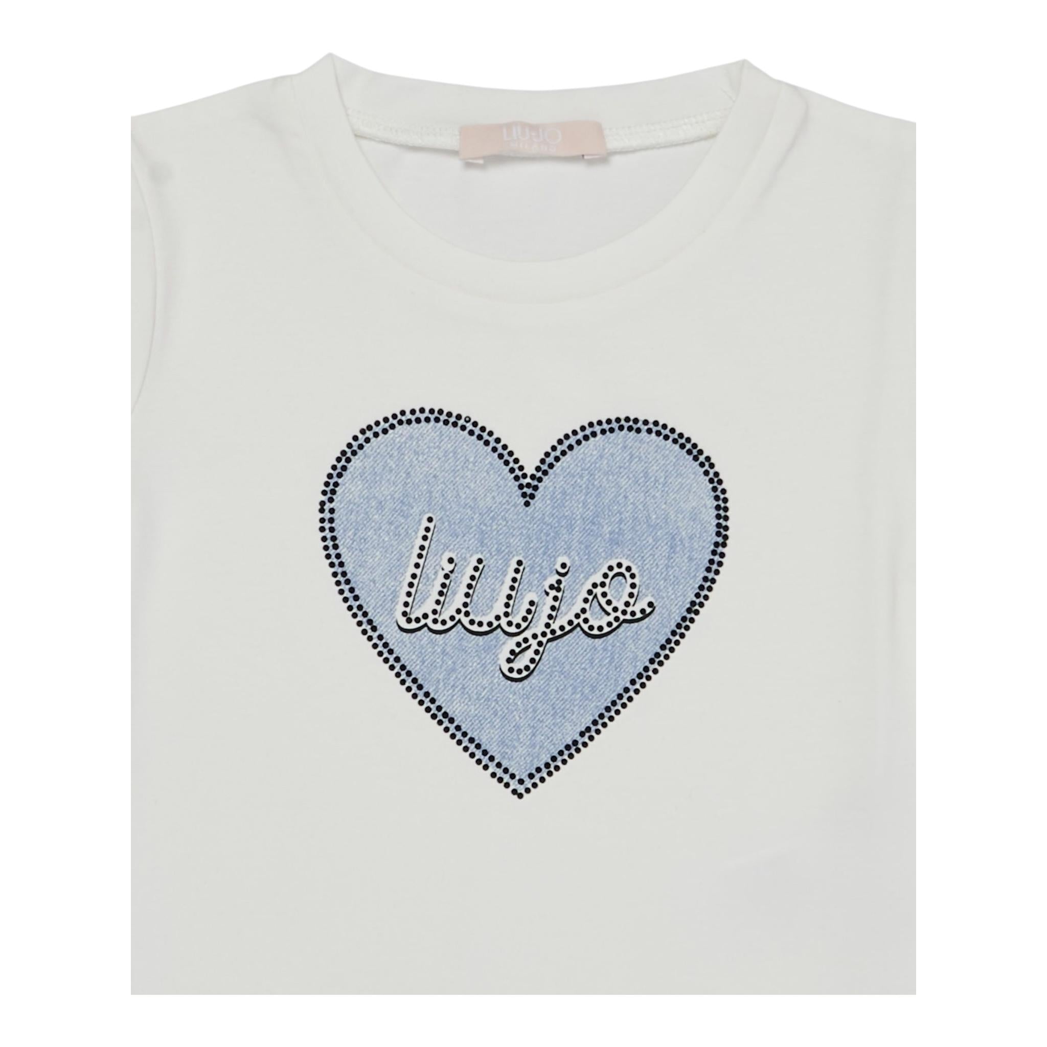 Liu Jo T-Shirt Girocollo Tinta Unita con Brillantini per Bambina KA4047 BIANCO LIU JO 