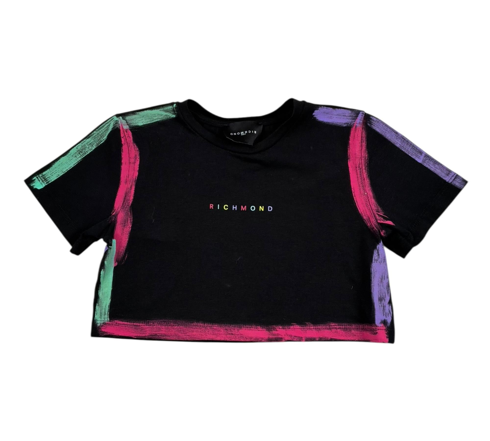 John Richmond T-Shirt Girocollo Tinta Unita con Logo per Bambina RGP26157TS NERO JOHN RICHMOND 