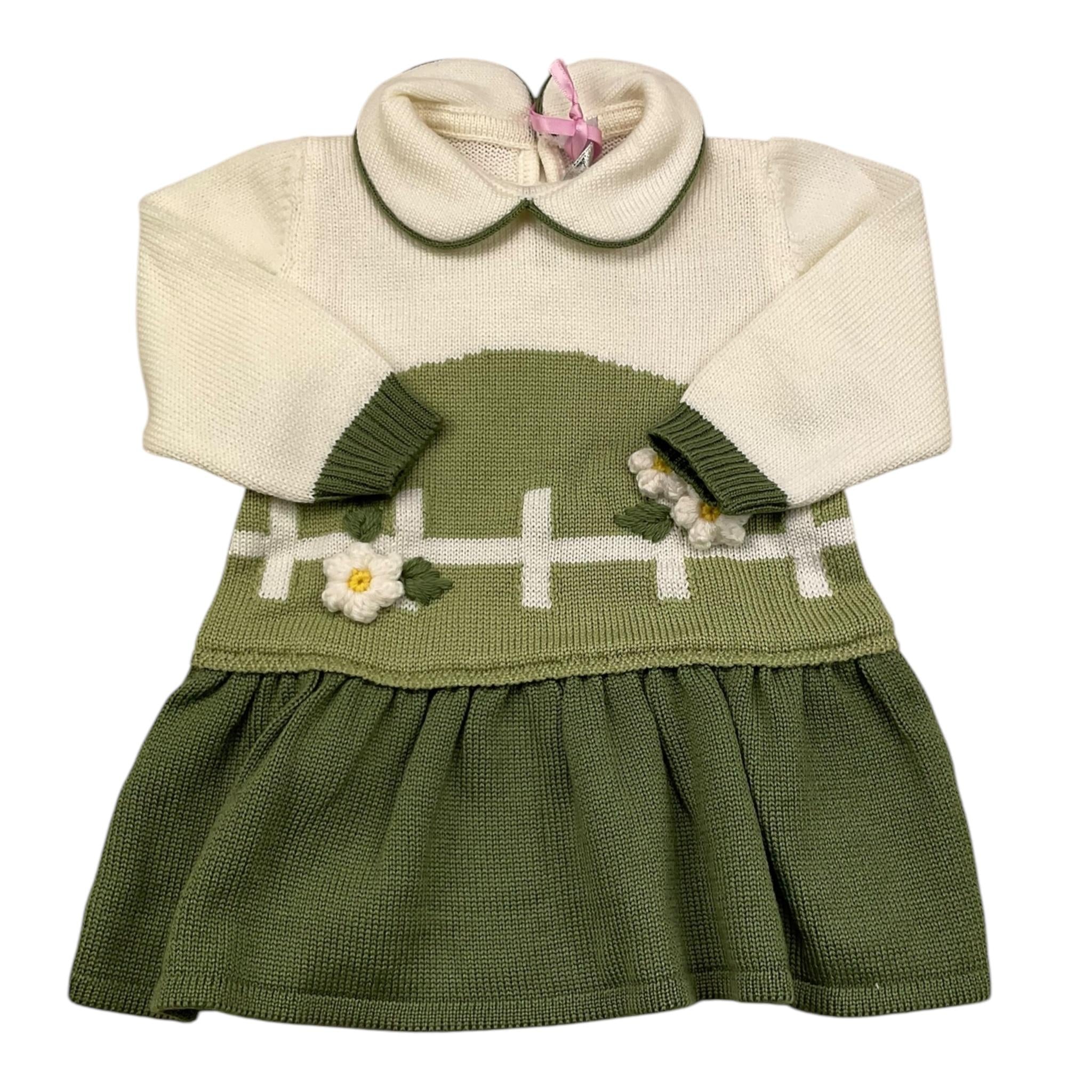 COLORI CHIARI abito manica lunga bicolore con ricami Panna/verde per Neonata FF107179 PANNA/VERDE COLORI CHIARI 