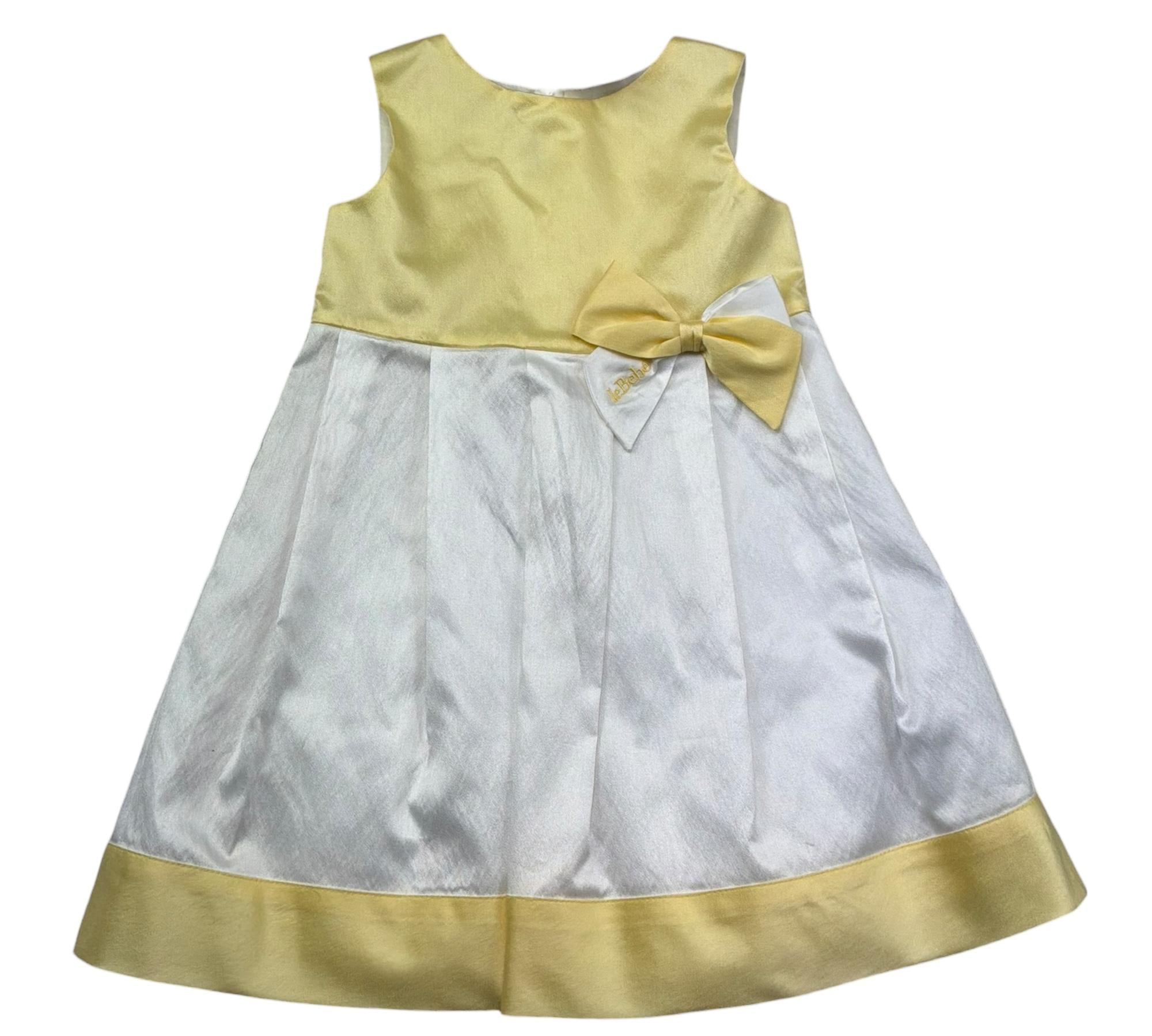 Le Bebe Abito Giromanica Tinta Unita con Fiocco per Neonata LBG0701 BIANCO/GIALLO LE BEBE 