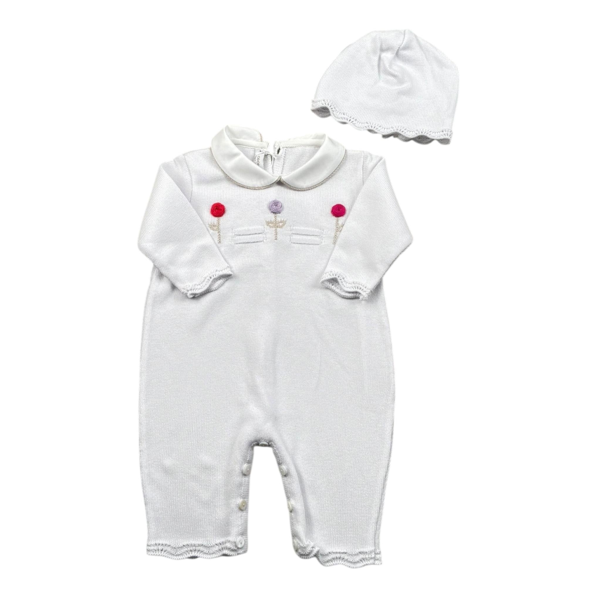 Le Coconne Set Tutina-Cappello Tinta Unita con Ricami per Neonata LCN2473 BIANCO LE COCONNE 