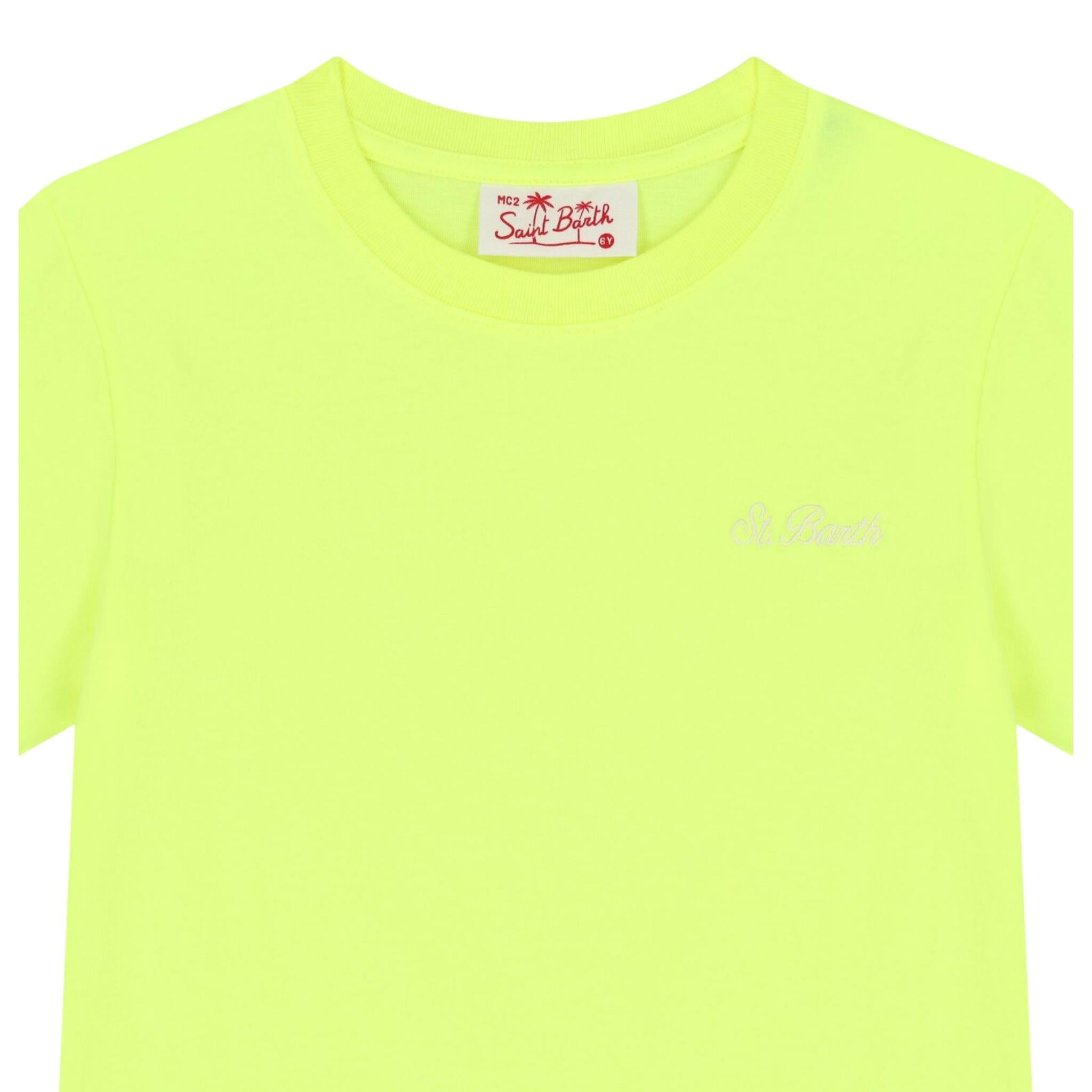 Saint Barth T-Shirt Girocollo Tinta Unita con Logo per Bambino DOVERLJR GIALLO FLUO SAINT BARTH 