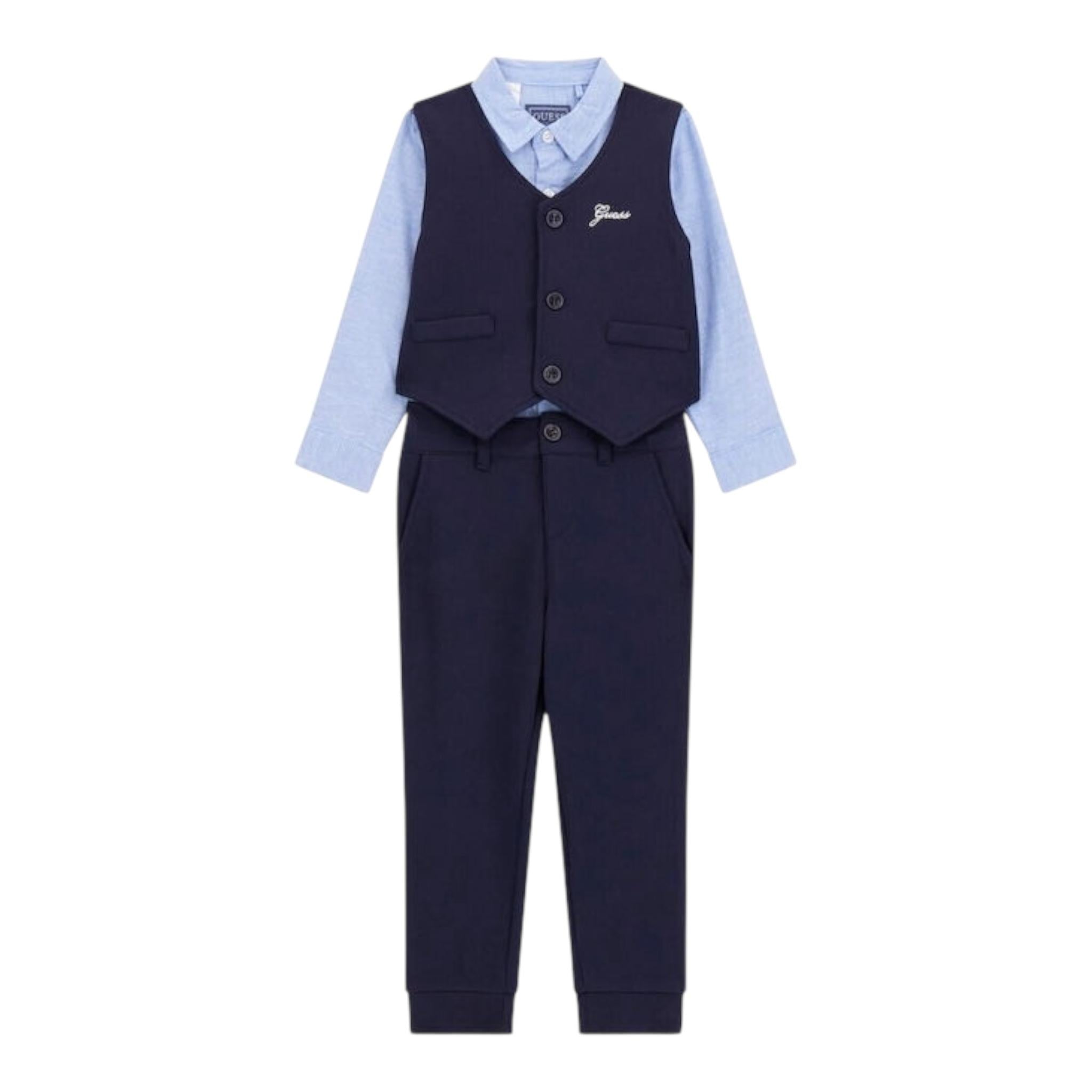 Guess Completo 3 Pezzi Camicia -Gilet-Pantalone per Bambino N5RG08KAE30 AZZURRO GUESS 