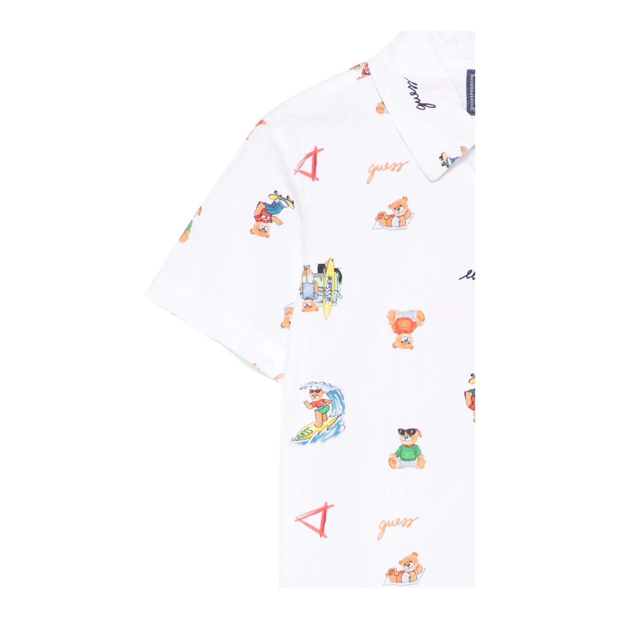 Guess Camicia Mezza Manica Tinta Unita con Stampa per Bambino N5GH05WBHQ1 BIANCO GUESS 