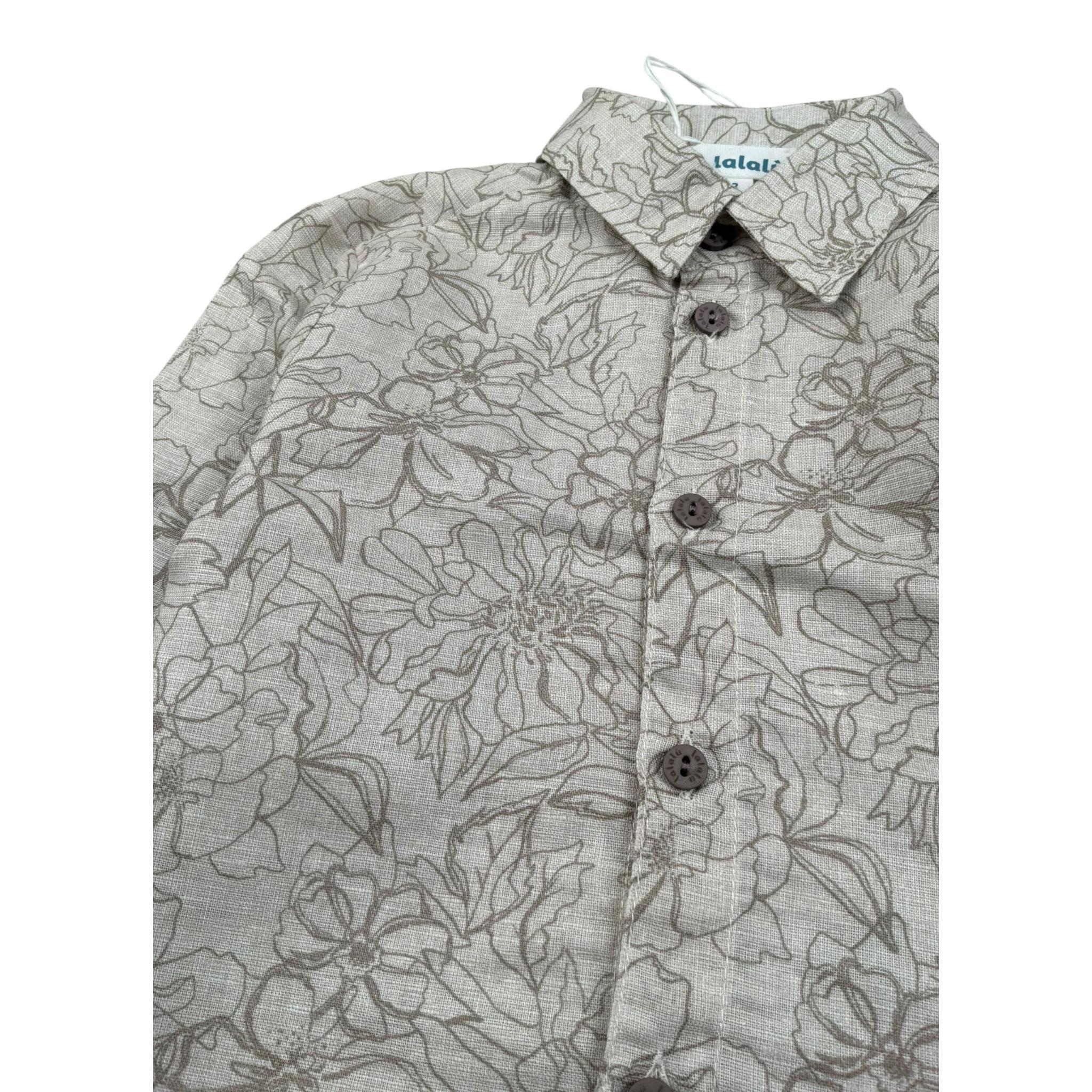 Lalalu' Camicia Manica Lunga tinta unita con Stampa Beige per Neonato CML130PBX BEIGE LALALU' 