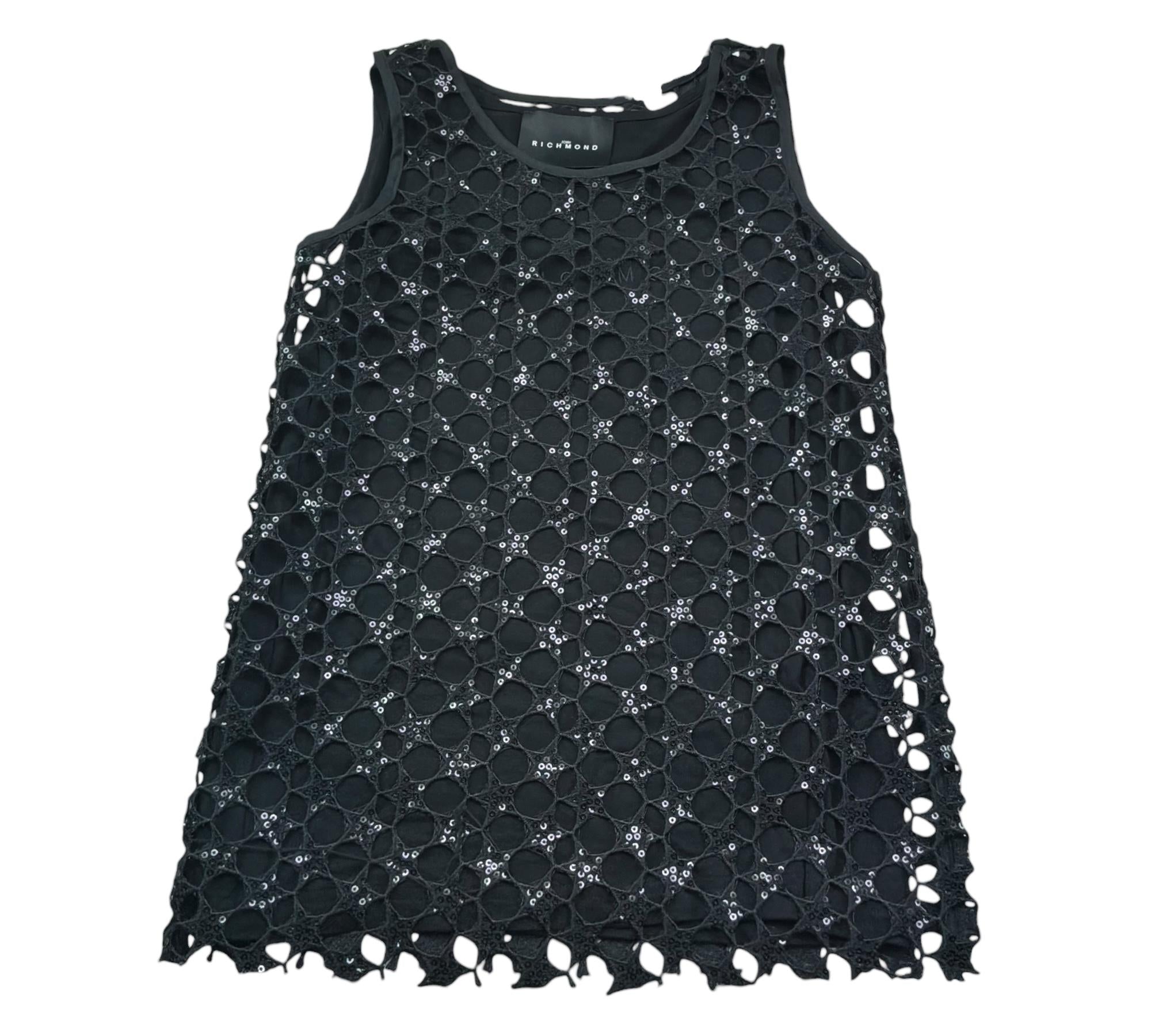 John Richmond Top Giromanica Tinta Unita Taforato per Bambina RGP26102 NERO JOHN RICHMOND 