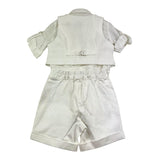 Baby A. Completo 4 Pz Camicia Body-Gilet-Bermuda-Papillions Bianco Per Neonato