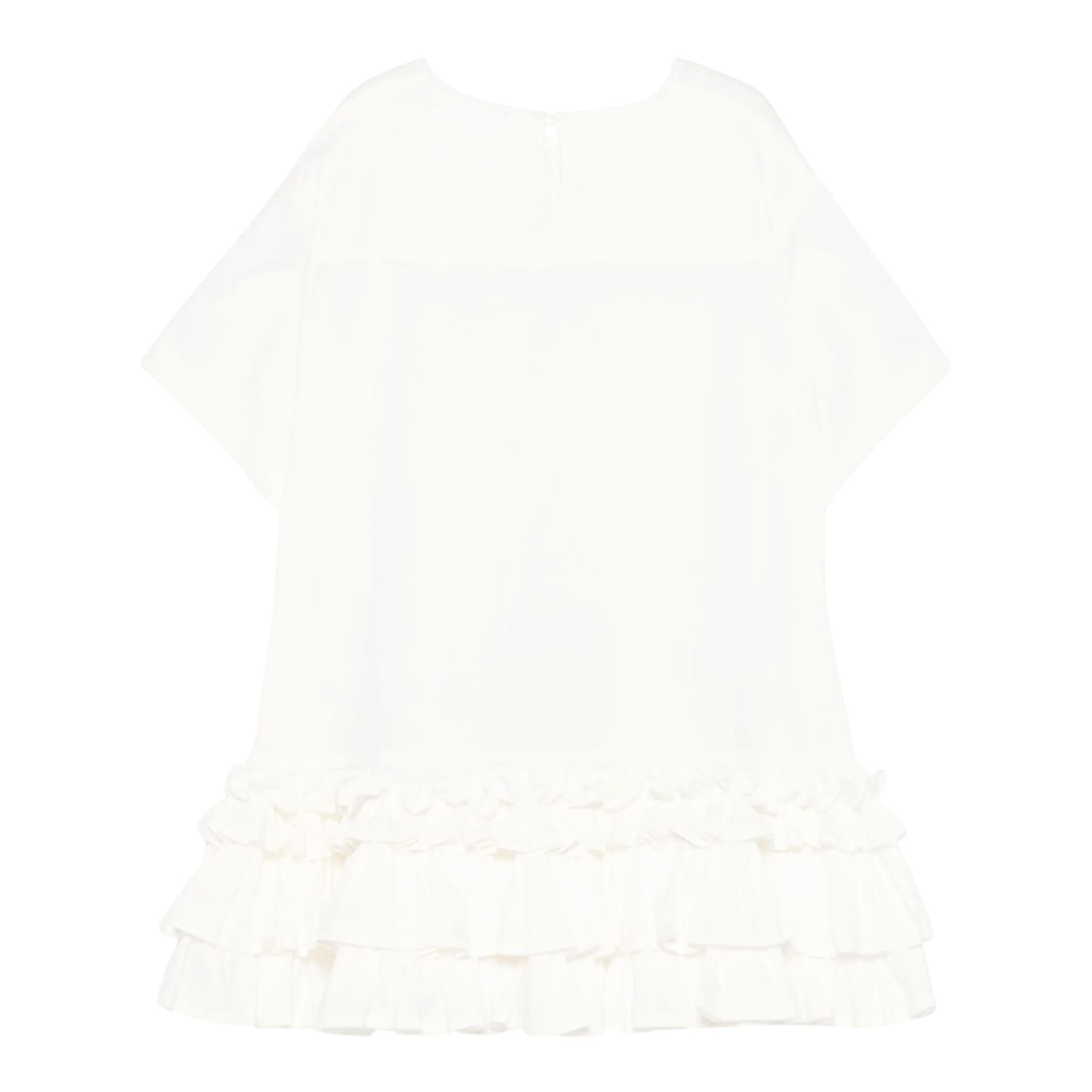 Dou Dou Abito Tinta Unita Mezza Manica con Balze per Bambina DW1A61X BIANCO DOU DOU 