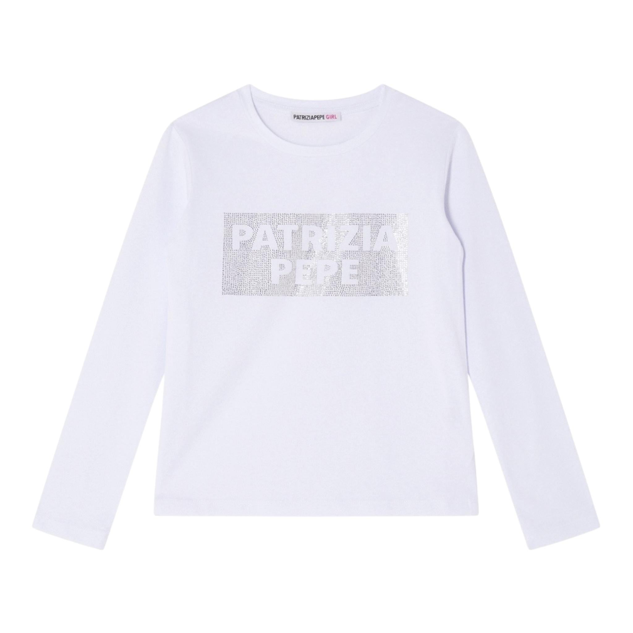 Patrizia Pepe Shirt Girocollo Tinta Unita con Brillantini per Bambina 7M0828 BIANCO PATRIZIA PEPE 