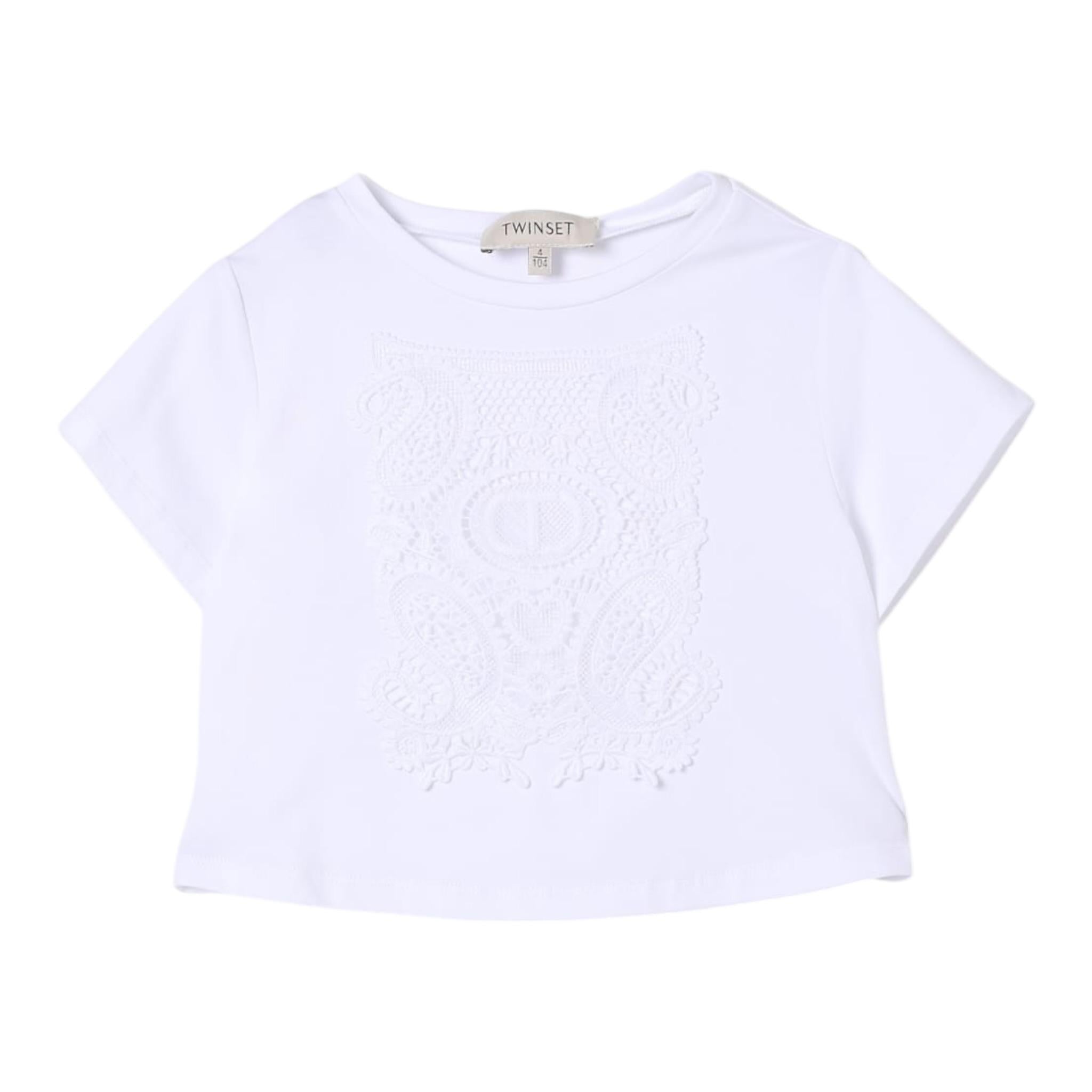 Twinset T-Shirt Girocollo Tinta Unita con Ricami per Neonata 251GJ2480XN BIANCO TWINSET 