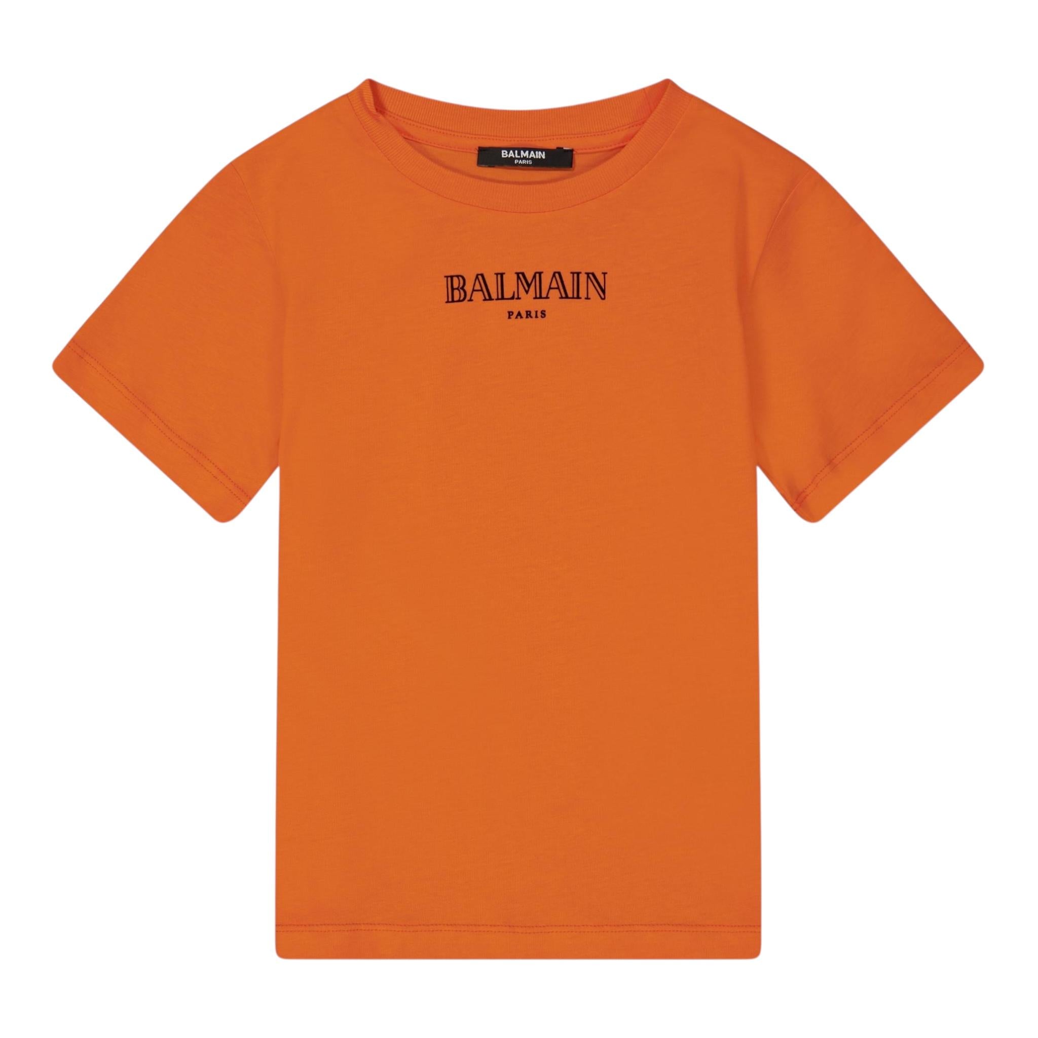 Balmain T-Shirt Girocollo Tinta Unita con Stampa per Neonato BW8601 ARANCIONE BALMAIN 
