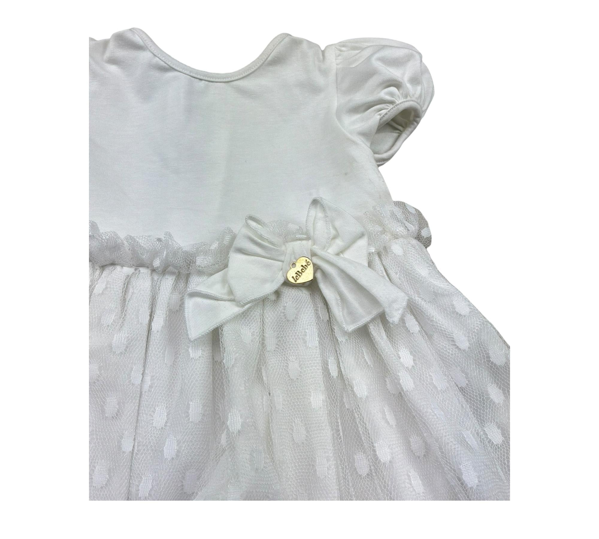 Le Bebe Abito Mezza Manica Tinta Unita con Tulle per Neonata LBG0576 BIANCO LE BEBE 