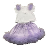 Barcellino Completo 2 Pezzi T-Shirt-Gonna Tulle Bicolore Bianco/Lilla Per Neonata