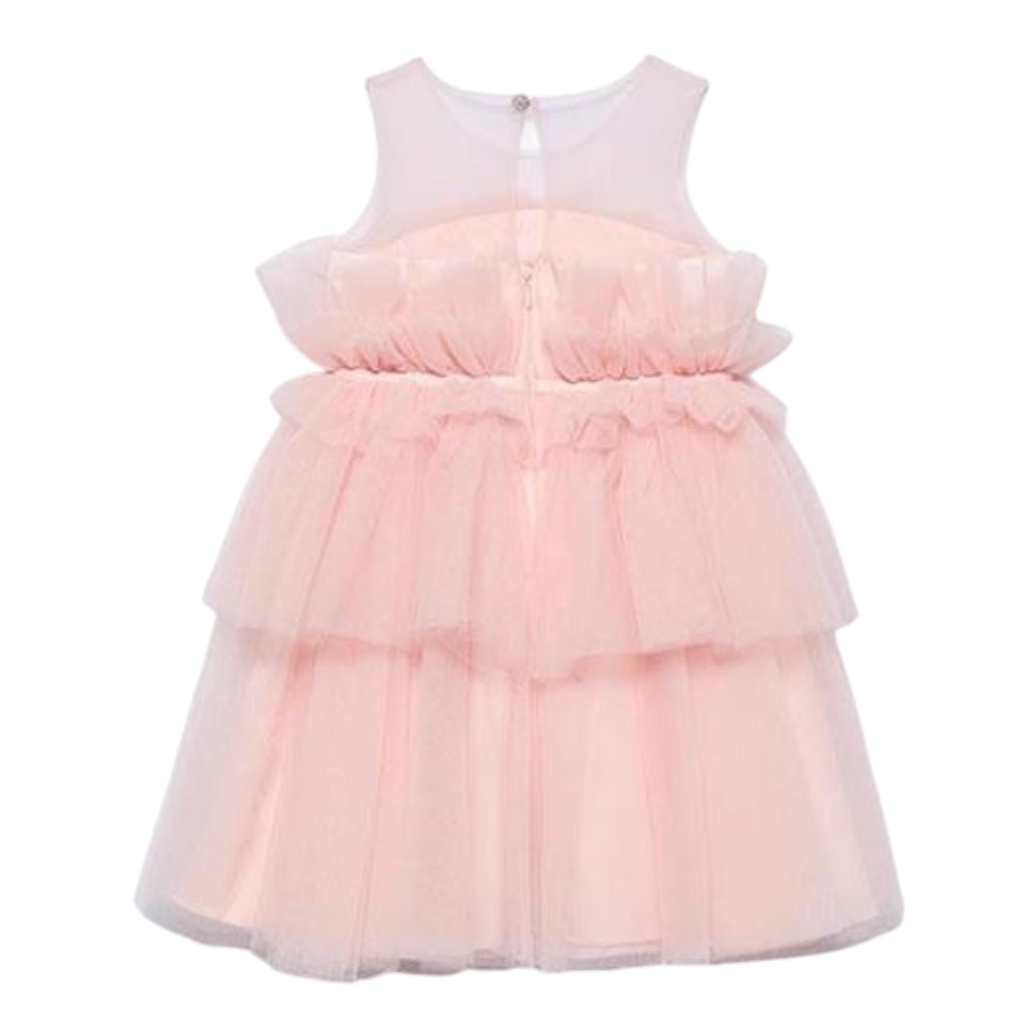 Abel & Lula Abito Tinta Unita Giromanica con Tulle per Bambina 5036 ROSA ABEL & LULA 