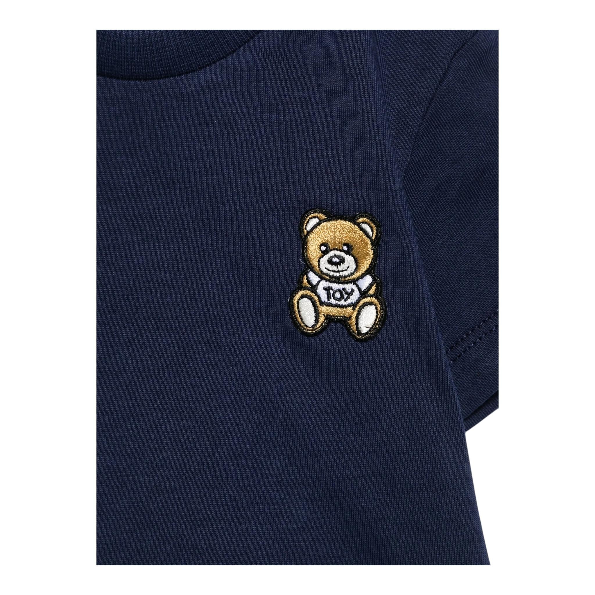 Moschino T-Shirt Girocollo Tinta Unita con Logo per Neonato MUM04E BLU MOSCHINO 