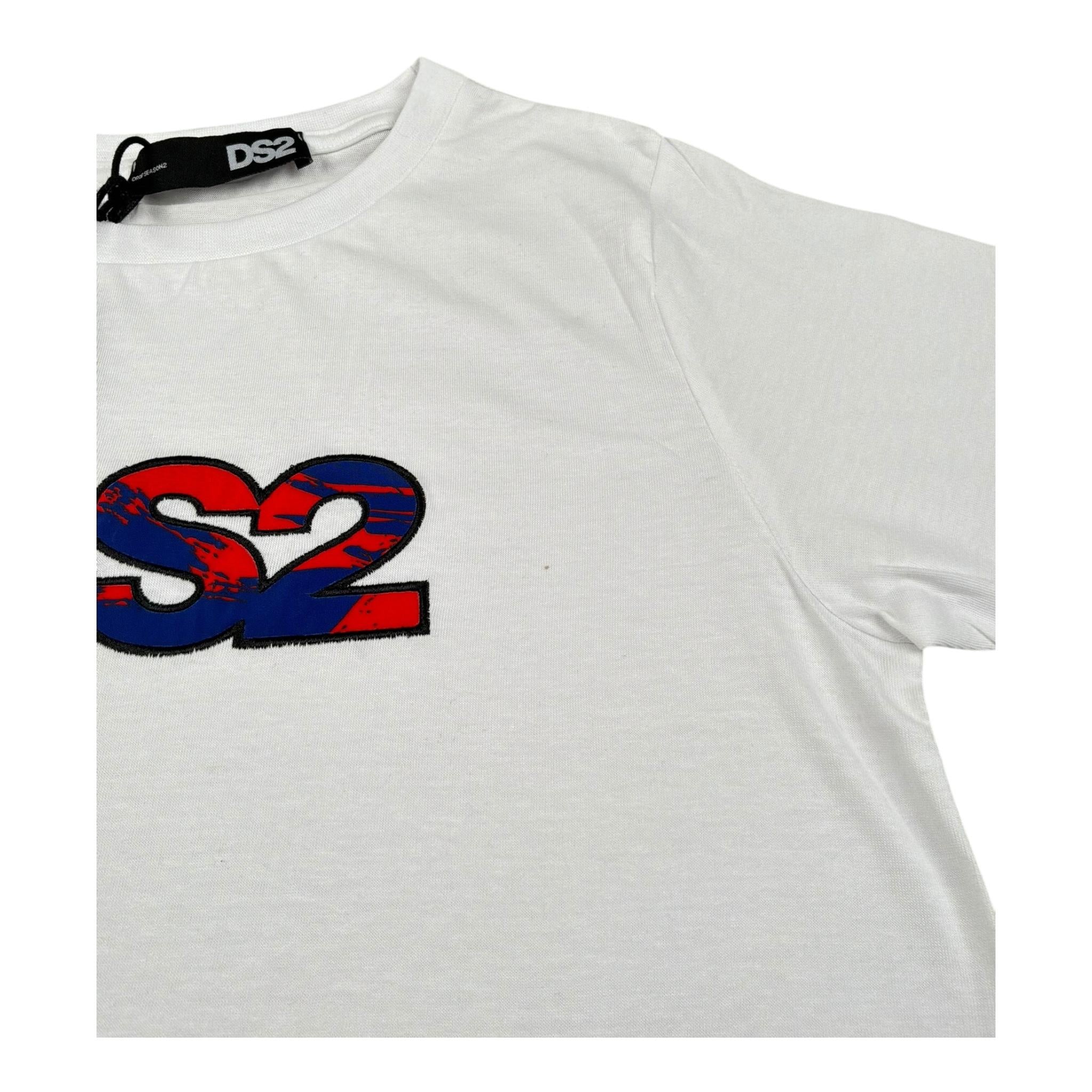 Dropseason2 T-Shirt Girocollo Tinta Unita con Stampa per Bambino SS25KB209 BIANCO DROPSEASON2 