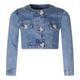 Fun & Fun Giubbino In Denim Tinta Unita con Bottoni In Contrasto Azzurro per Bambina