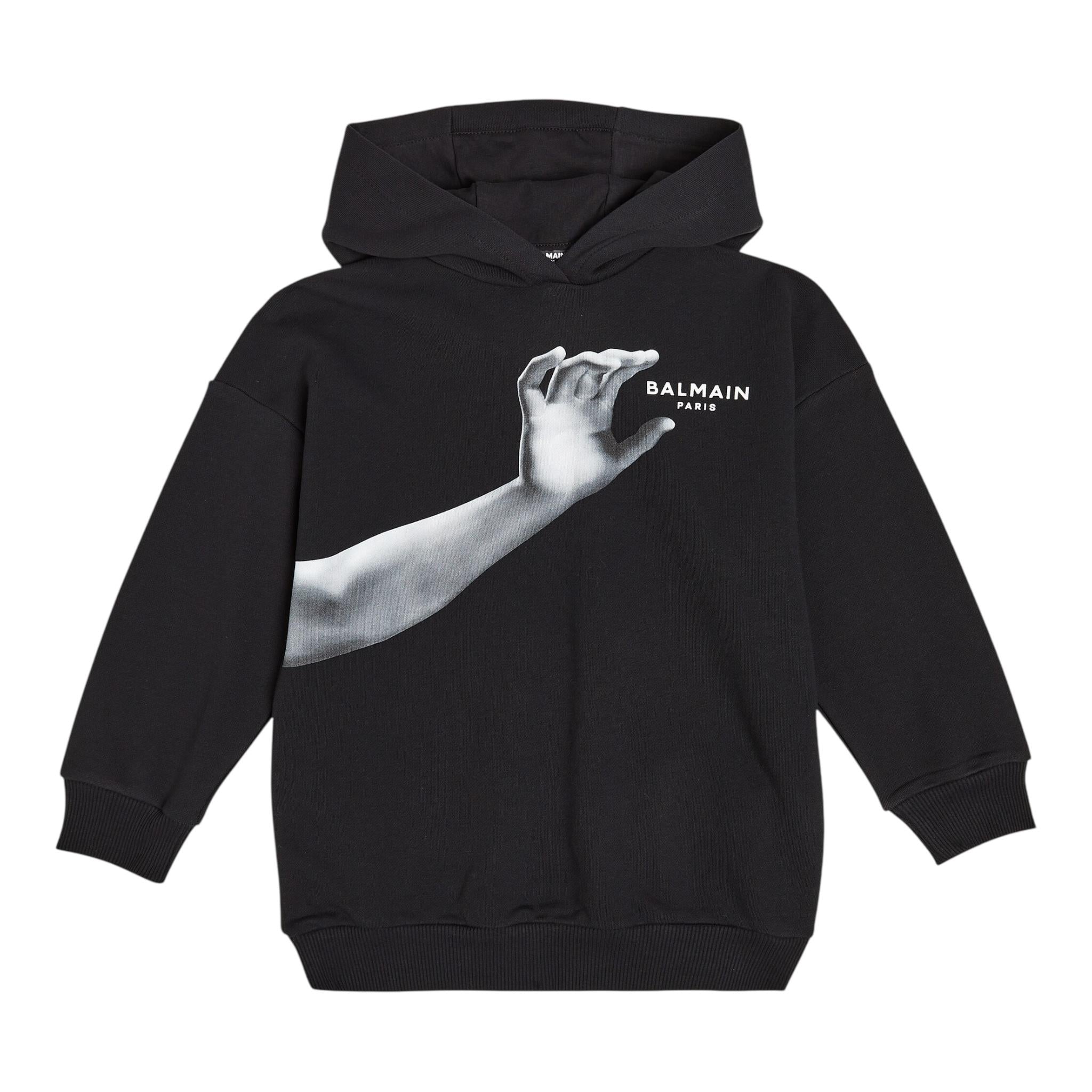BALMAIN felpa chiusa con cappuccio tinta unita con stampa in contrasto Nero per Bambino BT4R60 NERO BALMAIN 