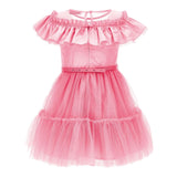 Monnalisa Abito Tinta Unita con Tulle per Bambina 17C905 ROSA MONNALISA 