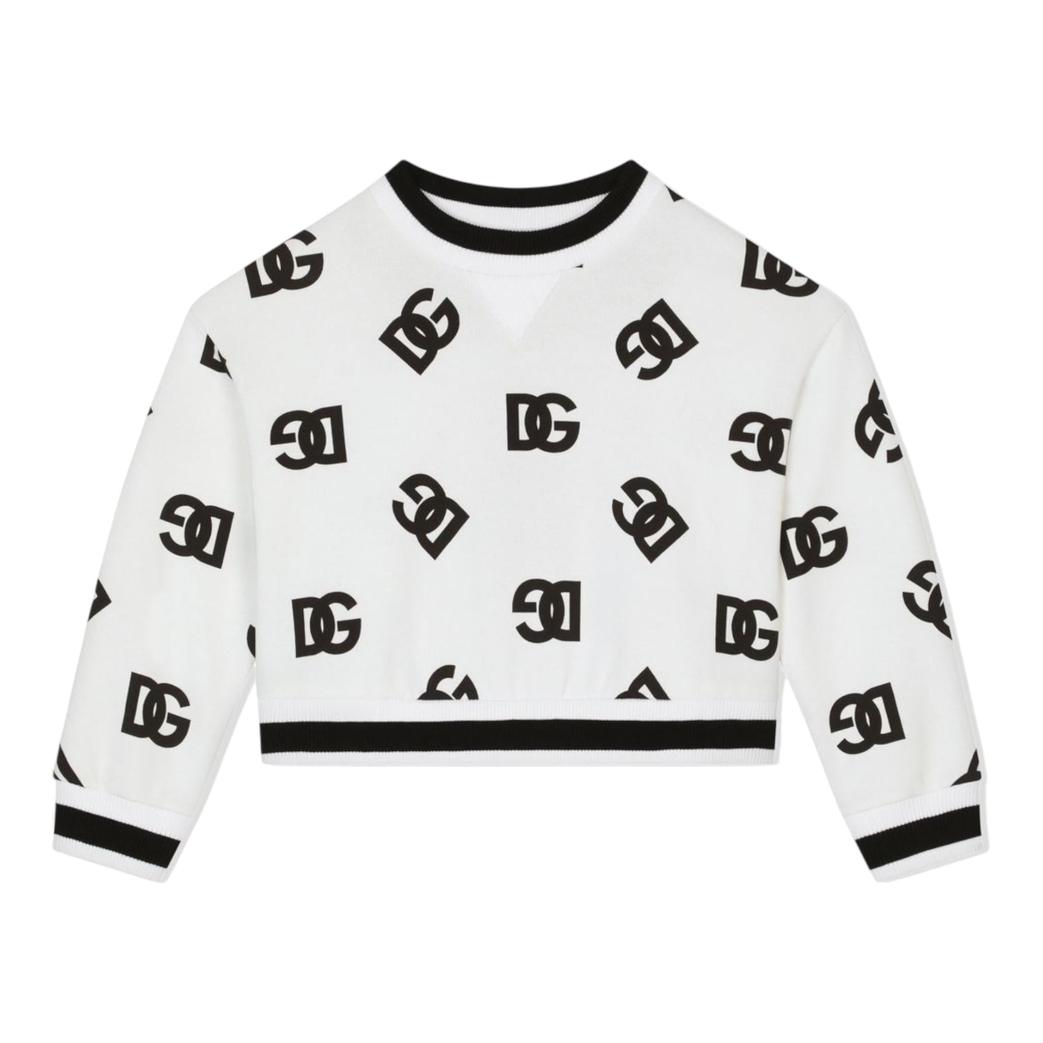 DOLCE & GABBANA felpa tinta unita girocollo con stampa logata Bianco per Bambina L5JW7K BIANCO DOLCE & GABBANA 