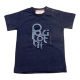 Cesare Paciotti T-Shirt, einfarbig, Rundhalsausschnitt, mit blauem Logo-Print für Neugeborene