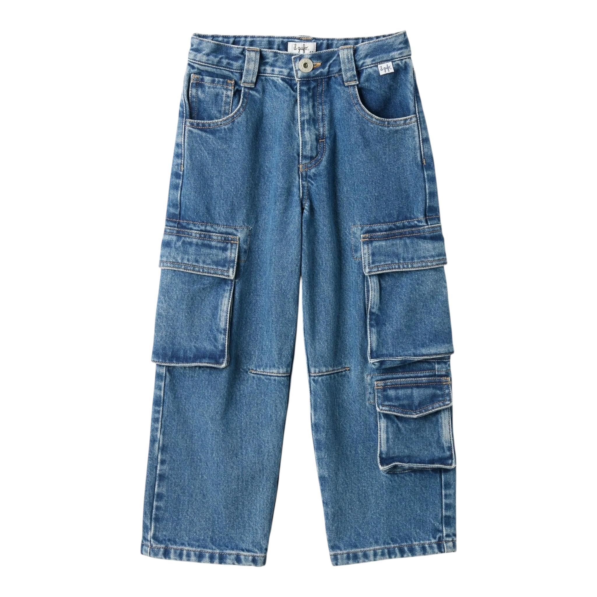 Il Gufo Jeans Tinta Unita Modello Cargo con Girovita Regolabile per Bambina P25PL452J0052 BLU IL GUFO 