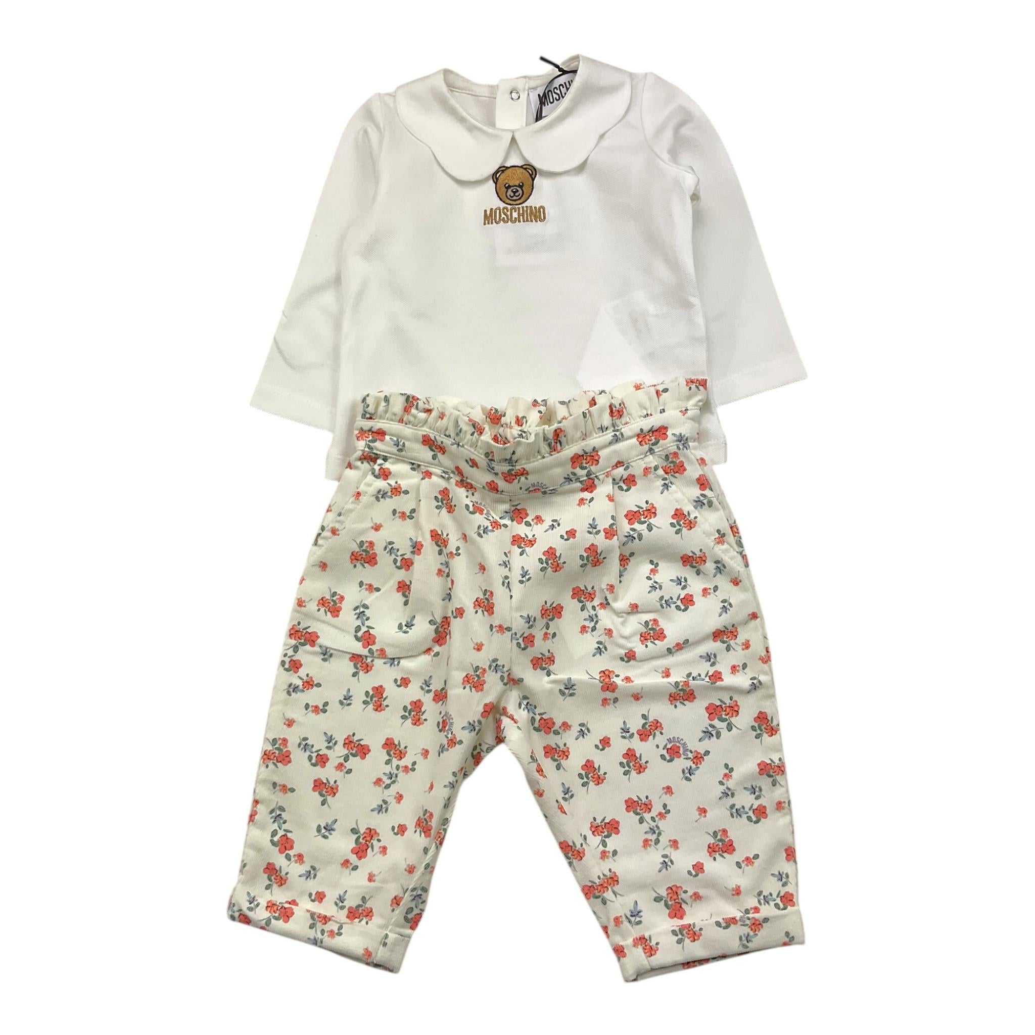 MOSCHINO completo 2pz shirt-pantalone con fantasia fiori Panna per Neonata MDK03F PANNA MOSCHINO 