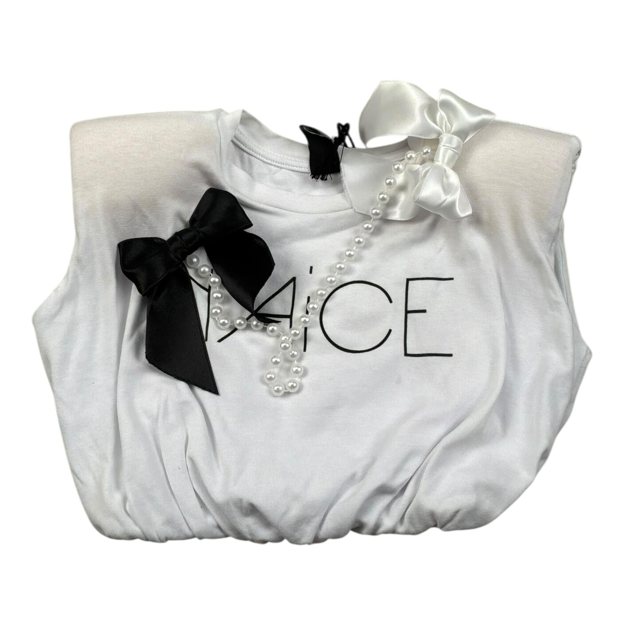 Naice T-Shirt Girocollo Tinta Unita con Applicazioni per Bambina 24156 BIANCO NAICE 