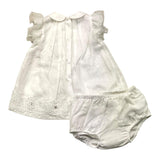 Marlu' Abito Mezza Manica Tint Unita Con Ricami E Tulle Bianco Per Neonata