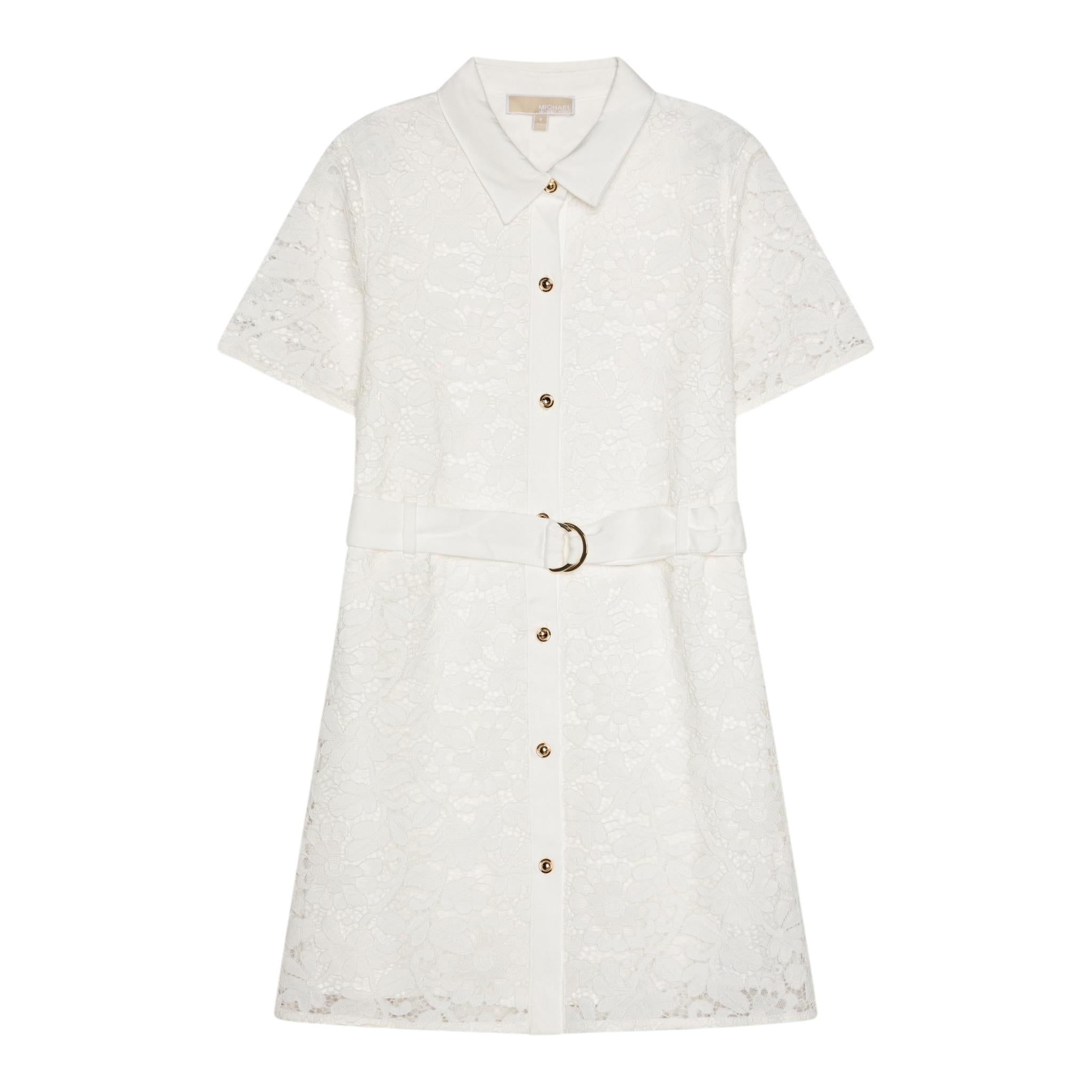 Michael Kors Abito Mezza Manica Tinta Unita con Ricami per Bambina R30295X BIANCO MICHAEL KORS 