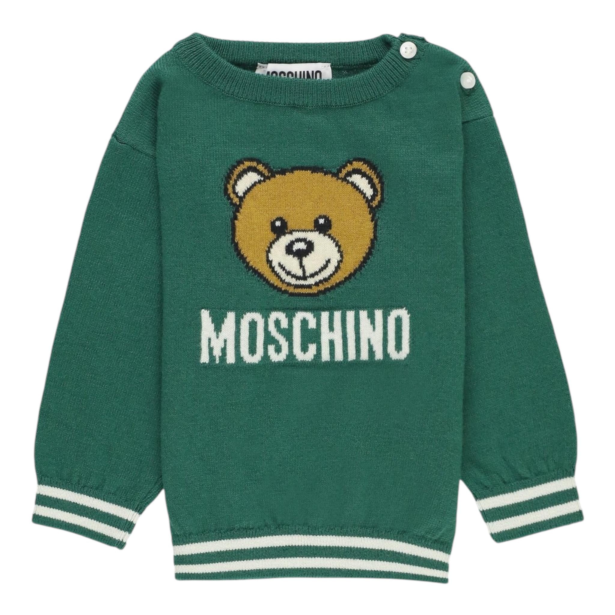 MOSCHINO maglia girocollo tinta unita con stampa orso Verde per Neonato MYW00JXX VERDE MOSCHINO 