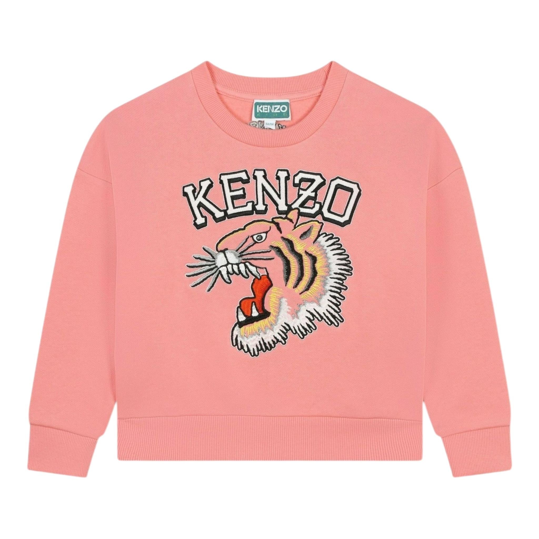 KENZO felpa chiusa girocollo tinta unita con stampa Rosa per Neonata K60692 ROSA KENZO 