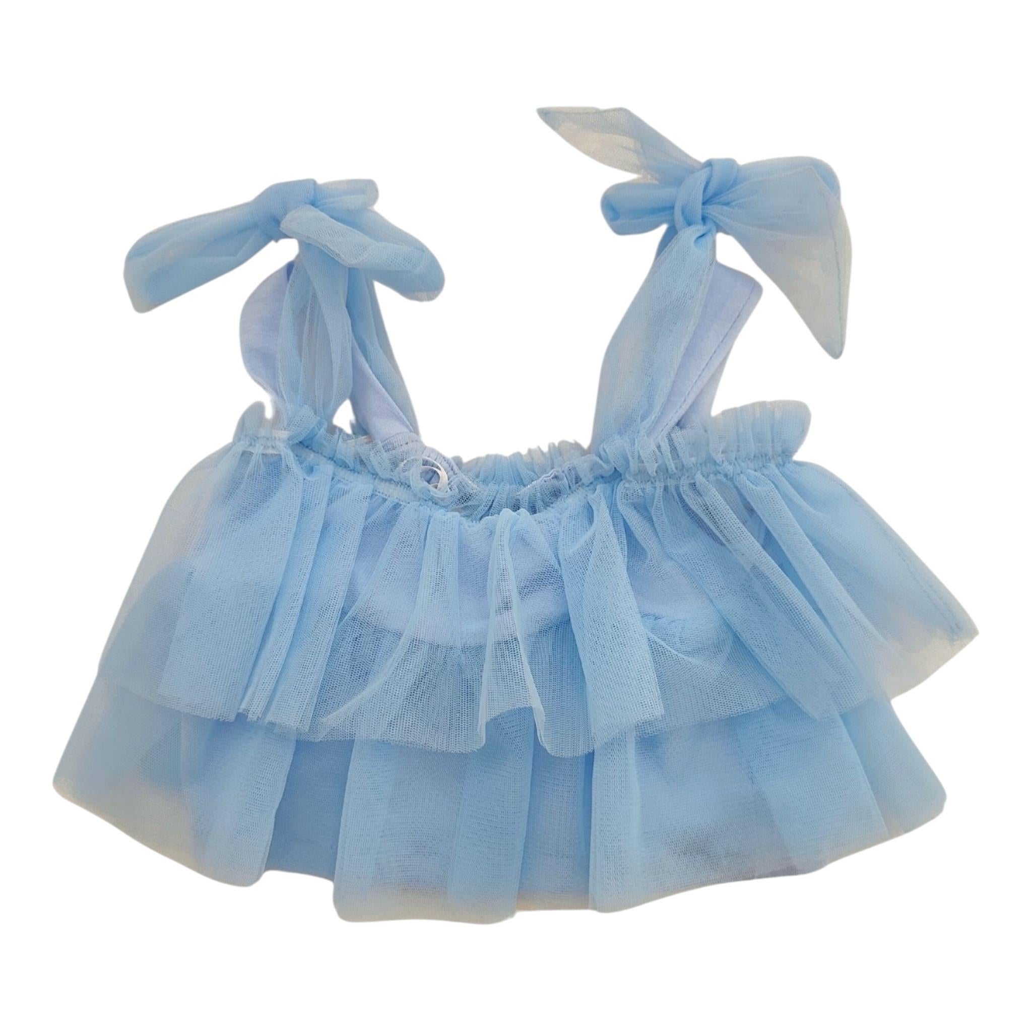 Miss Grant Top Giromanica Tinta Unita In Tulle con Applicazioni per Neonata MG1295 AZZURRO MISS GRANT 