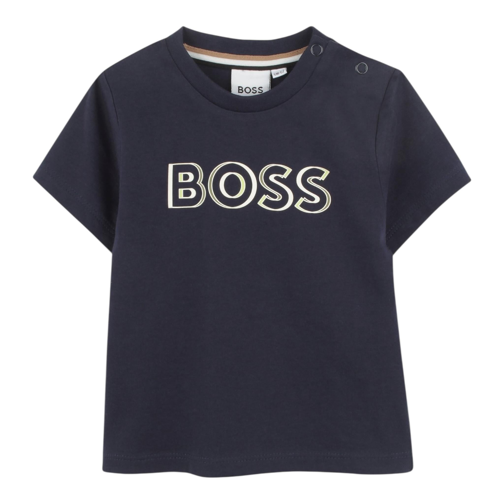 Boss T-Shirt Girocollo Tinta Unita con Logo per Neonato J52107 BLU BOSS 
