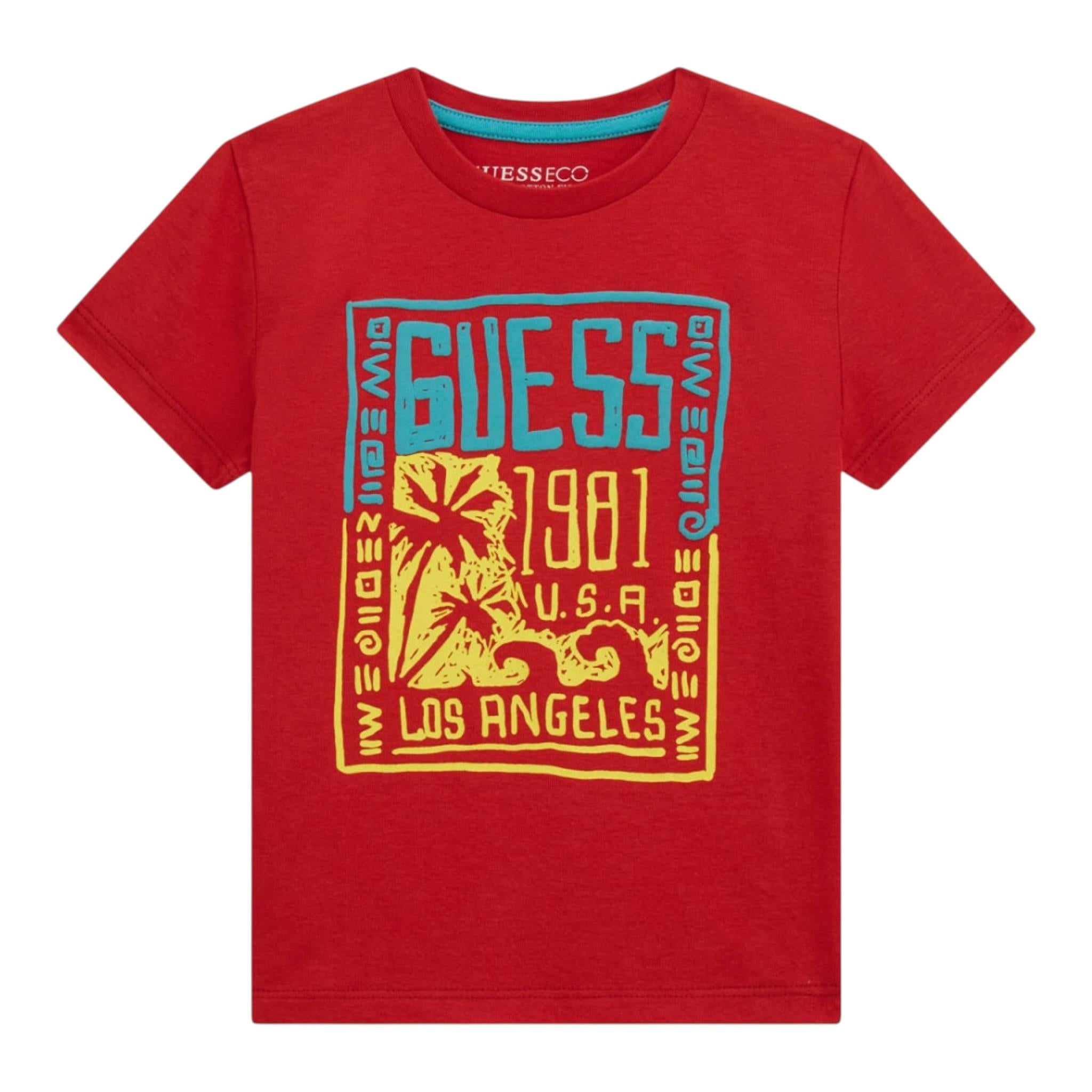 Guess T-Shirt Gircollo Tinta Unita con Stampa per Neonato N5GI16K8HM4XX ROSSO GUESS 