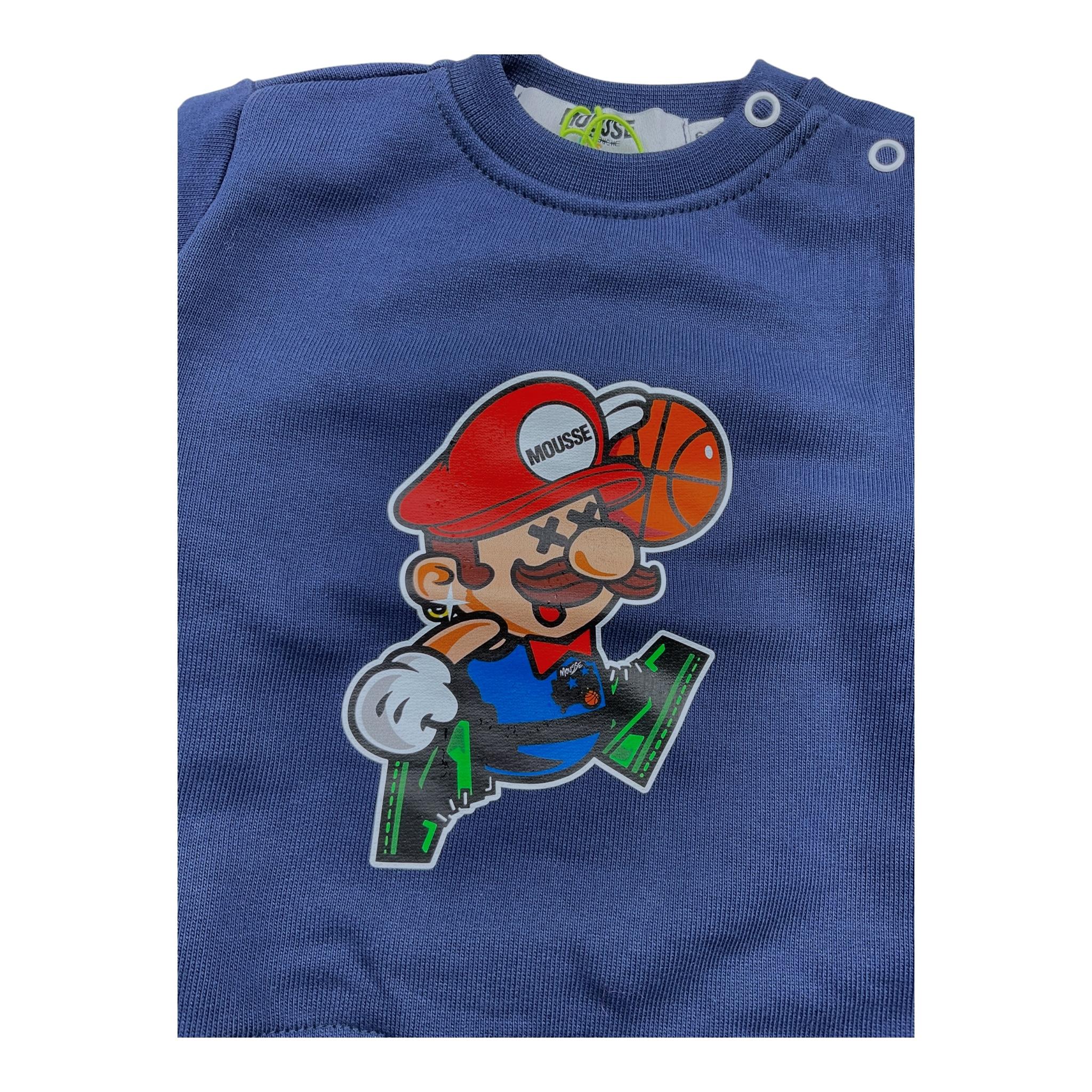 MOUSSE felpa chiusa girocollo tinta unita con stampa mario Blu per Neonato HKNFG368N BLU MOUSSE 