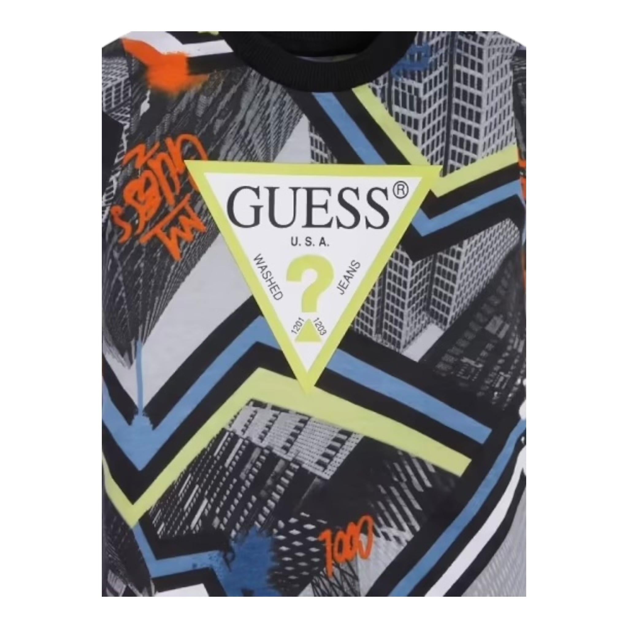 Guess T-Shirt Gircollo Tinta Unita con Stampa per Neonato N3RI06K8HM3 NERO GUESS 