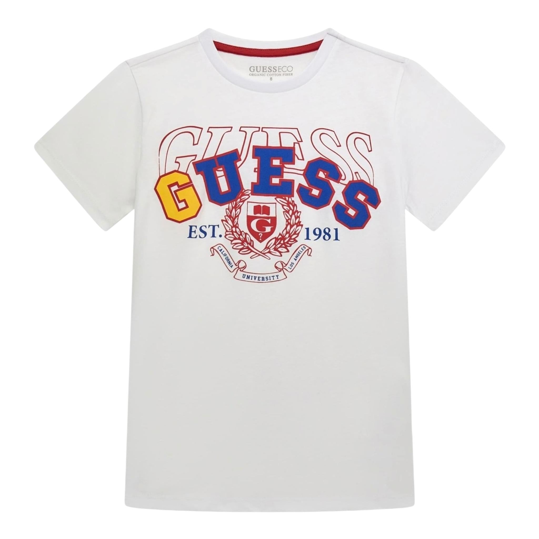 Guess T-Shirt Girocollo Tinta Unita con Stampa per Neonato N5RI00K8HM4 BIANCO GUESS 
