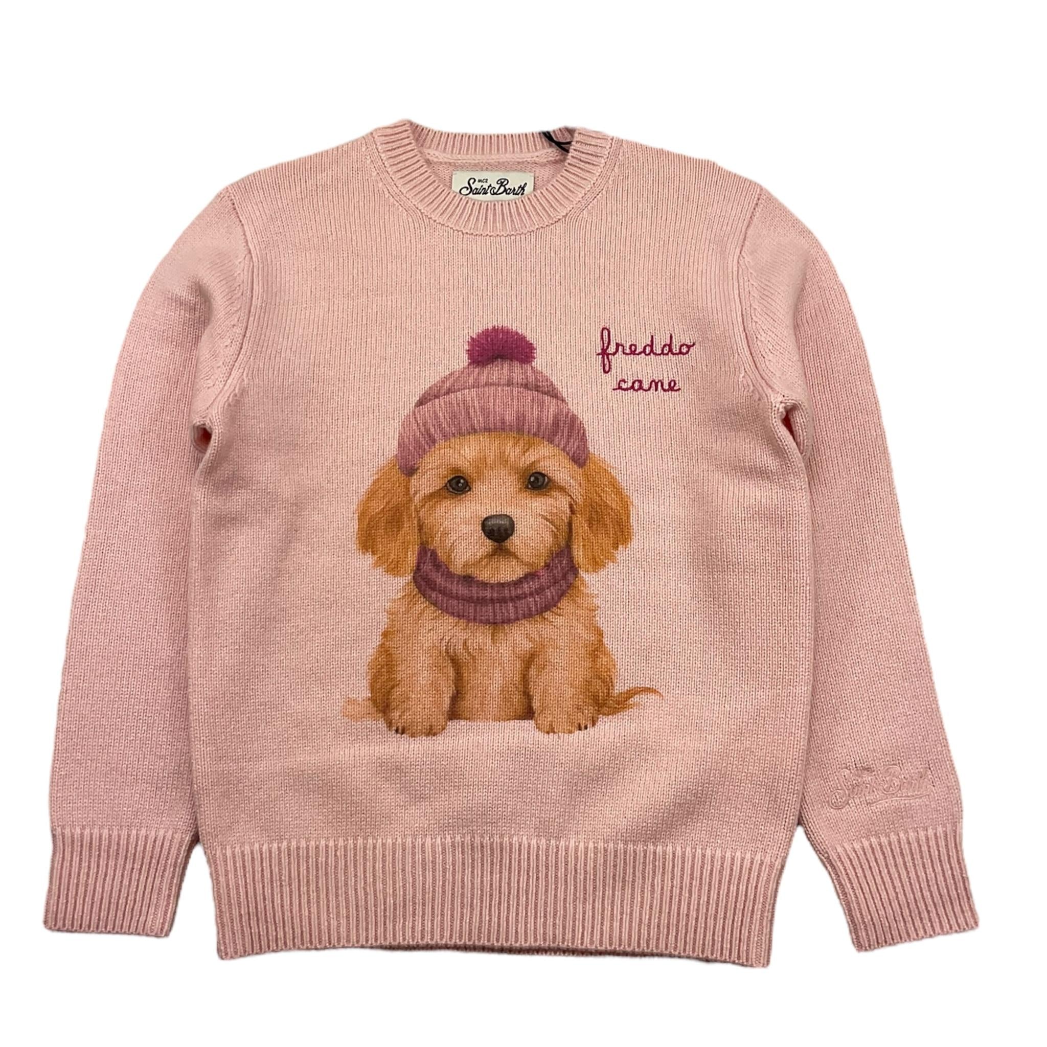 SAINT BARTH maglia tinta unita girocollo con stampa Rosa per Bambina PUPPY ROSA SAINT BARTH 