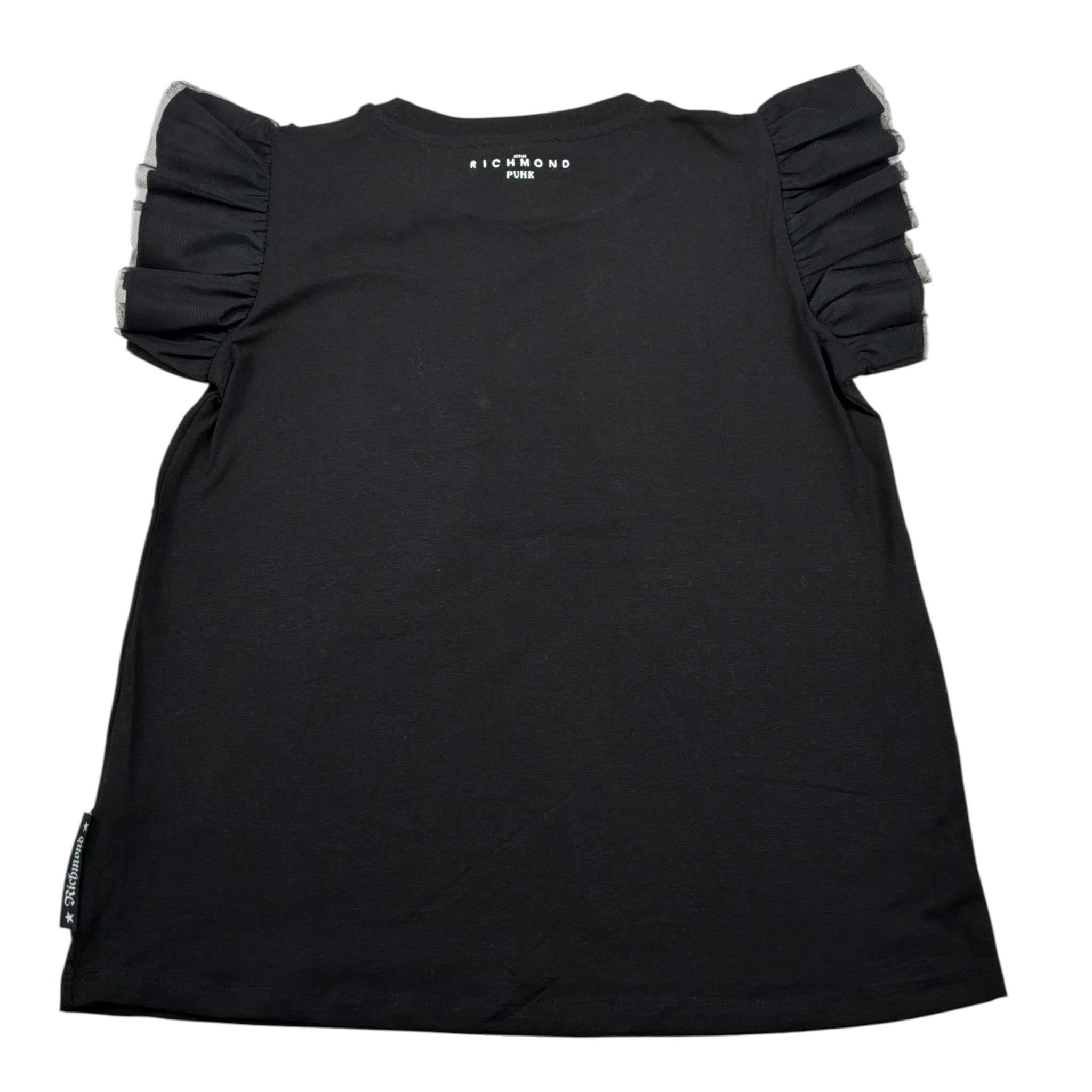 John Richmond T-Shirt tinta unita con Stampa E Rouches Nero per Bambina RGP23070TS NERO JOHN RICHMOND 